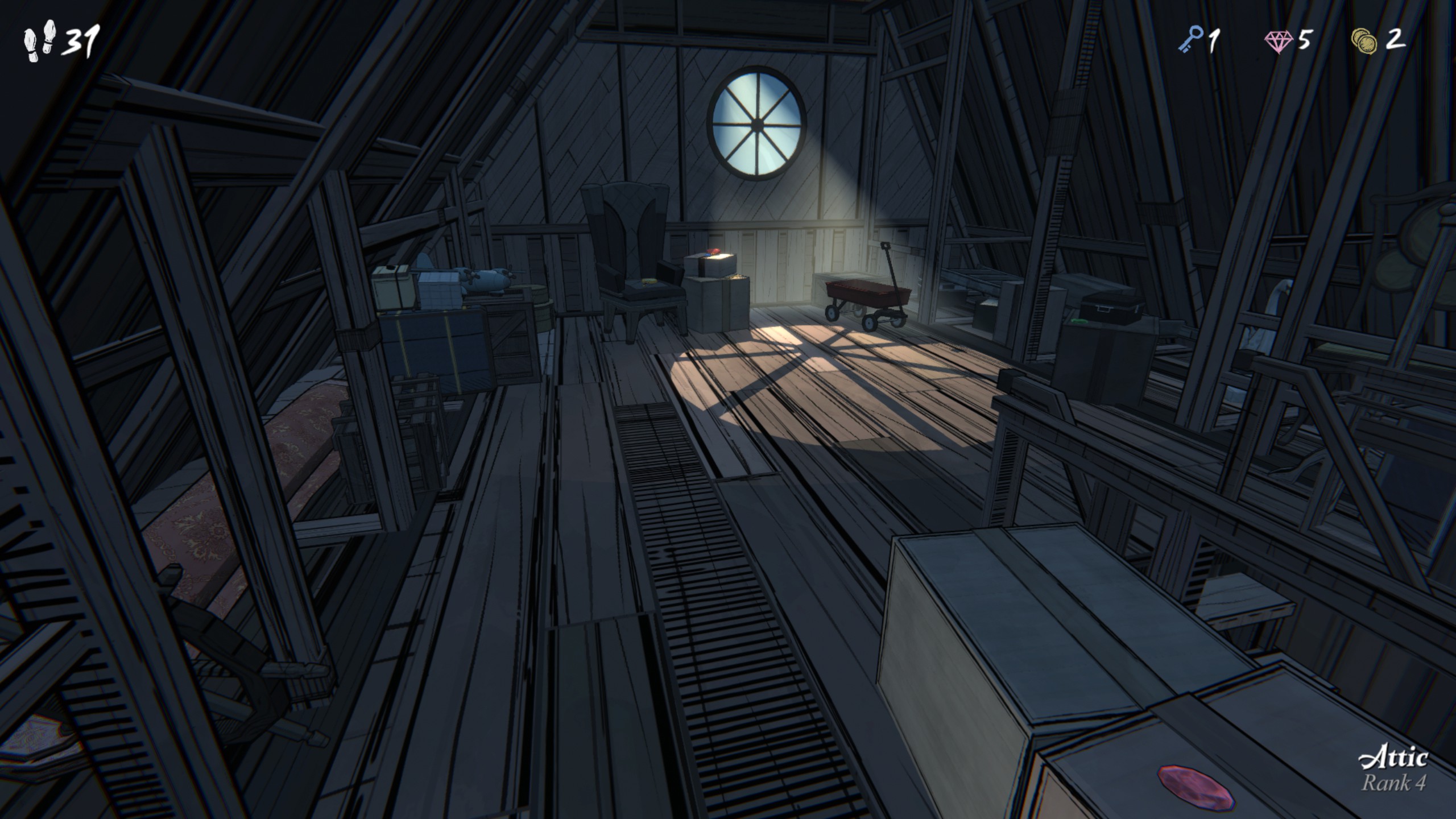 An attic with items in it