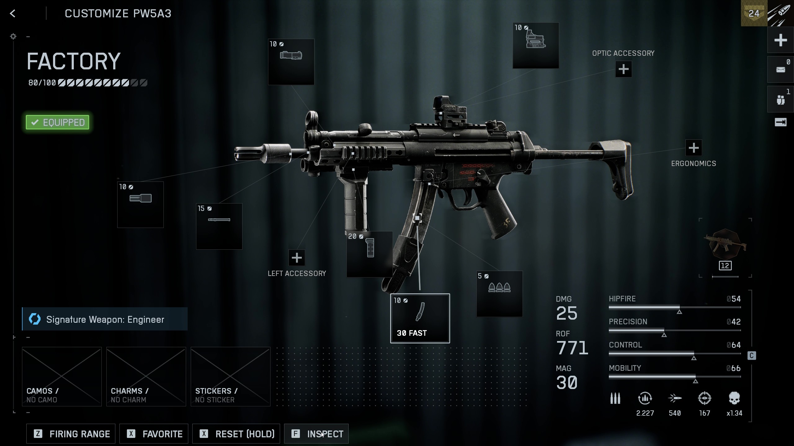 Battlefield 6 PW5A3 loadout: A PW5A3 build in the weapon customisation screen, showing the various equipped attachments.