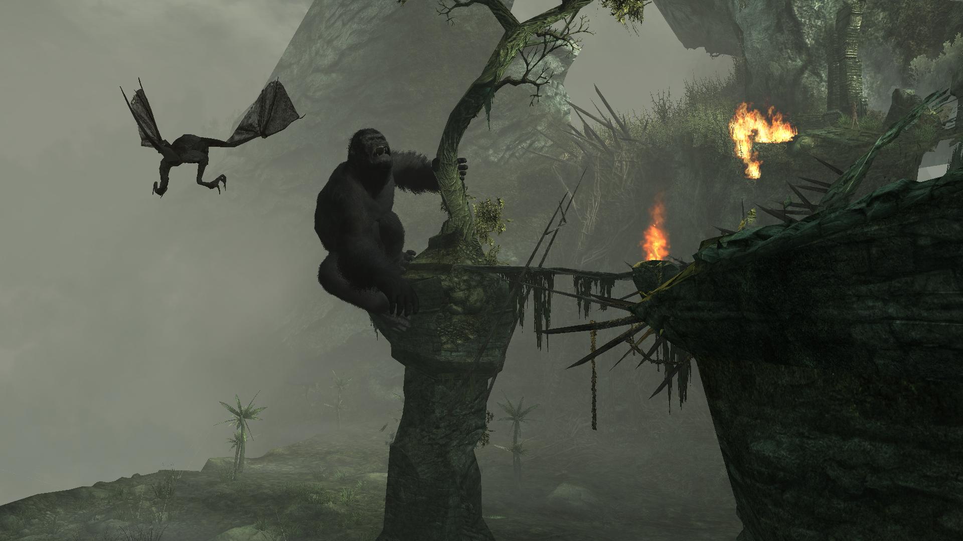 A modded screenshot of Peter Jackson's King Kong: The Official Game of the Movie, using the Widescreen Fix mod.