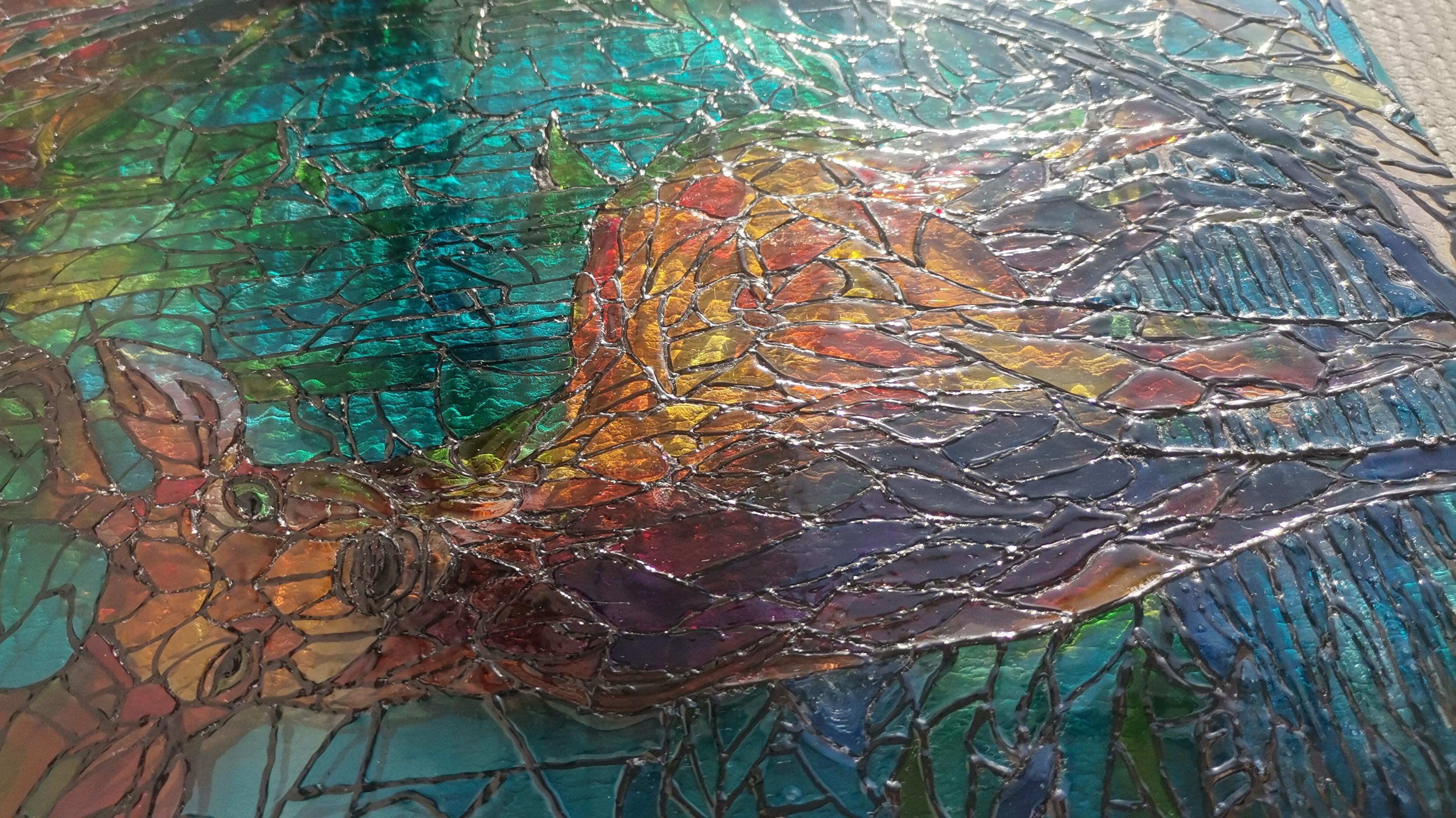 A stained glass-style side panel for a gaming PC