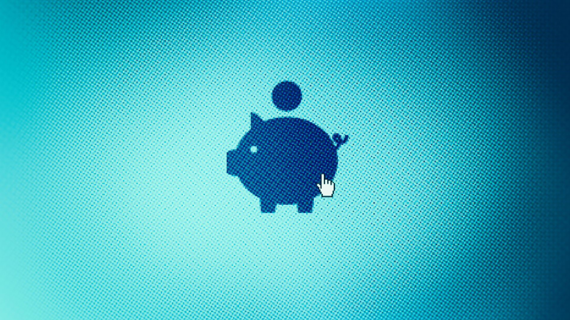A close up of a digital piggy bank icon on a computer screen. A cursor is hovering over it, ready to click.