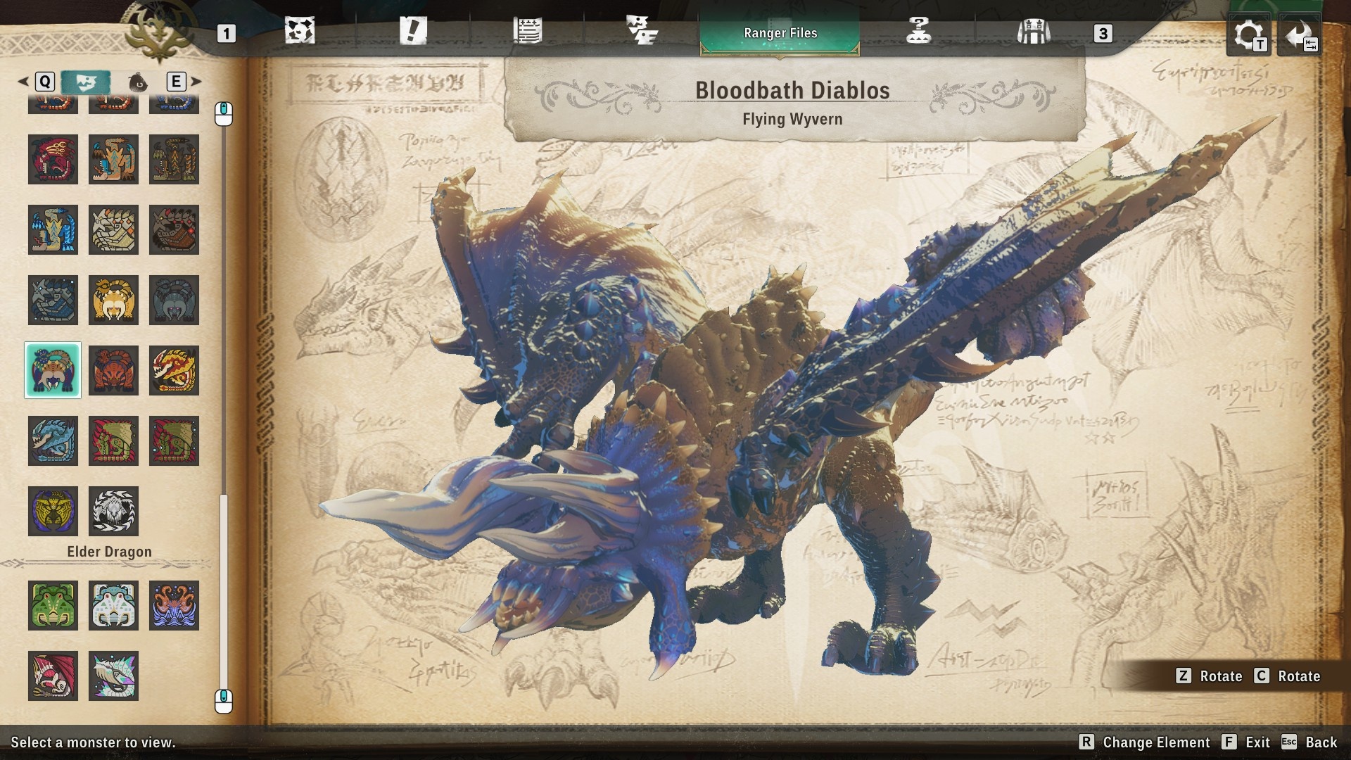 Monster Hunter Stories 3 Bloodbath Diablos mutation -  A blue and yellow wyvern with long horns on its head and very visible set of teeth