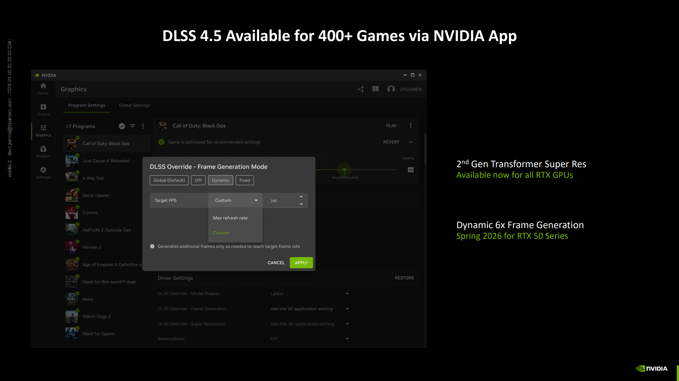 Nvidia Dynamic MFG in Nvidia App