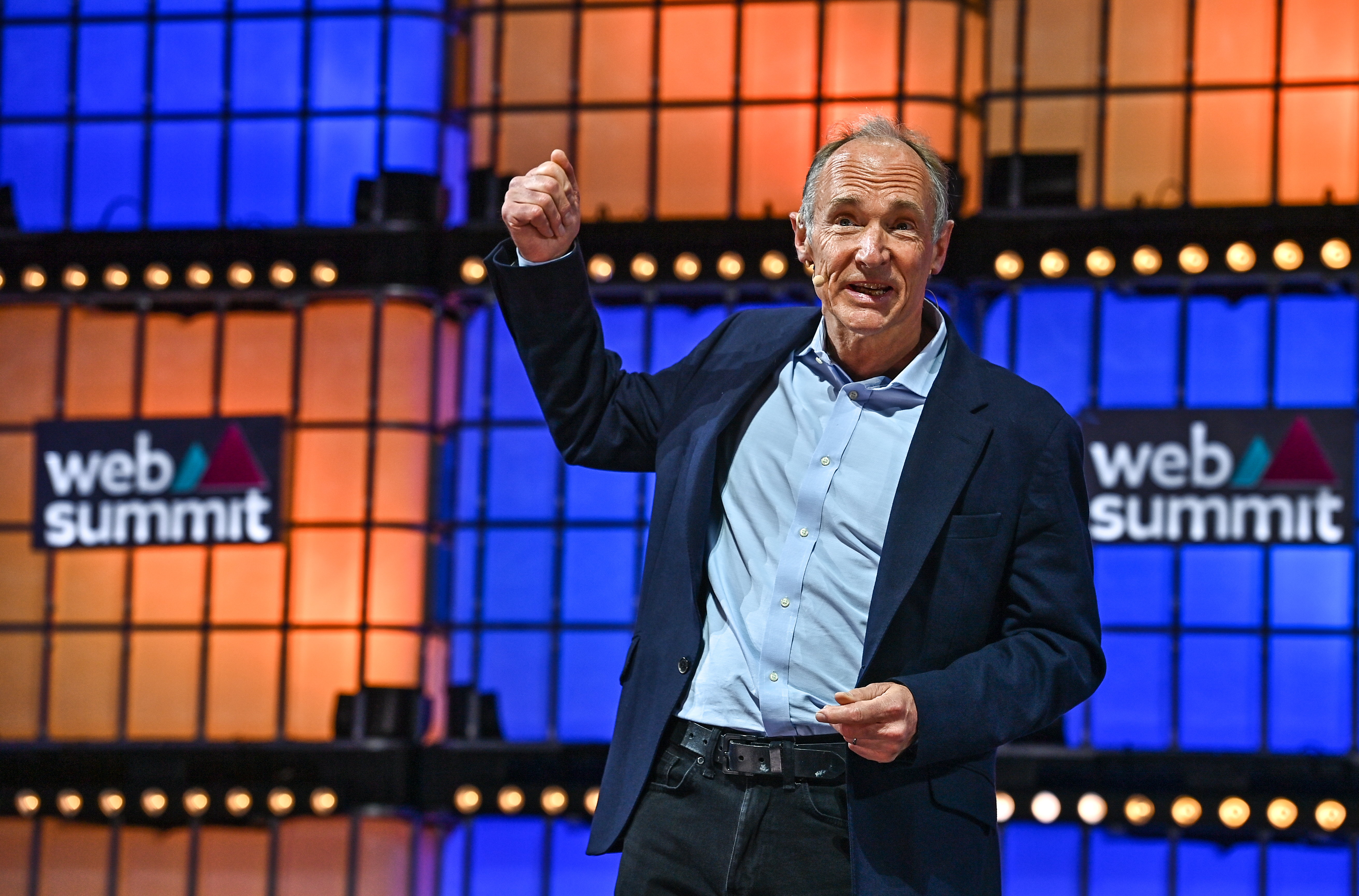 Sir Tim Berners-Lee, Co-founder & CTO, Inrupt, on Centre stage during day three of Web Summit 2022 at the Altice Arena in Lisbon, Portugal.