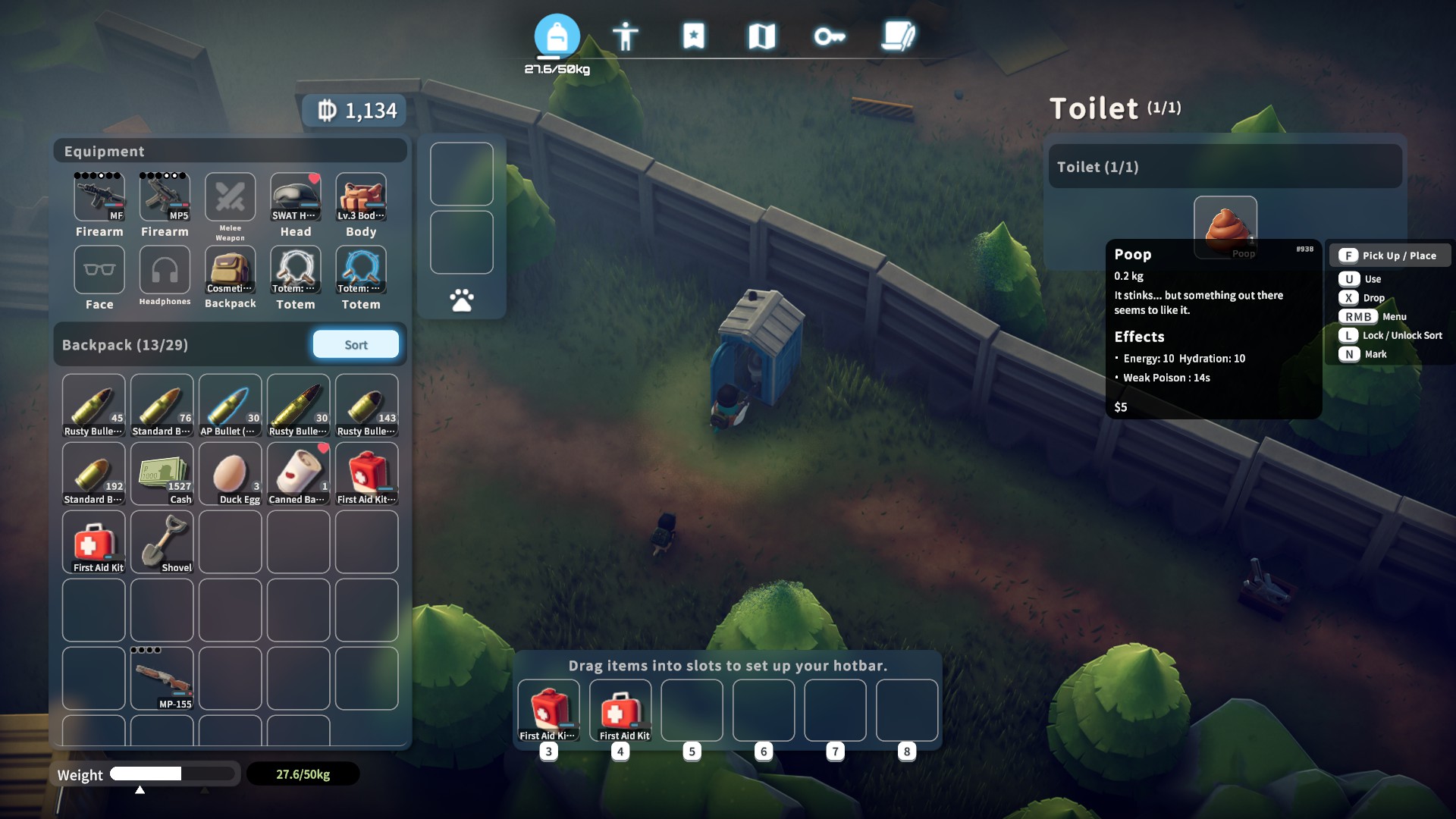 A player inspects a turd in Escape From Duckov.