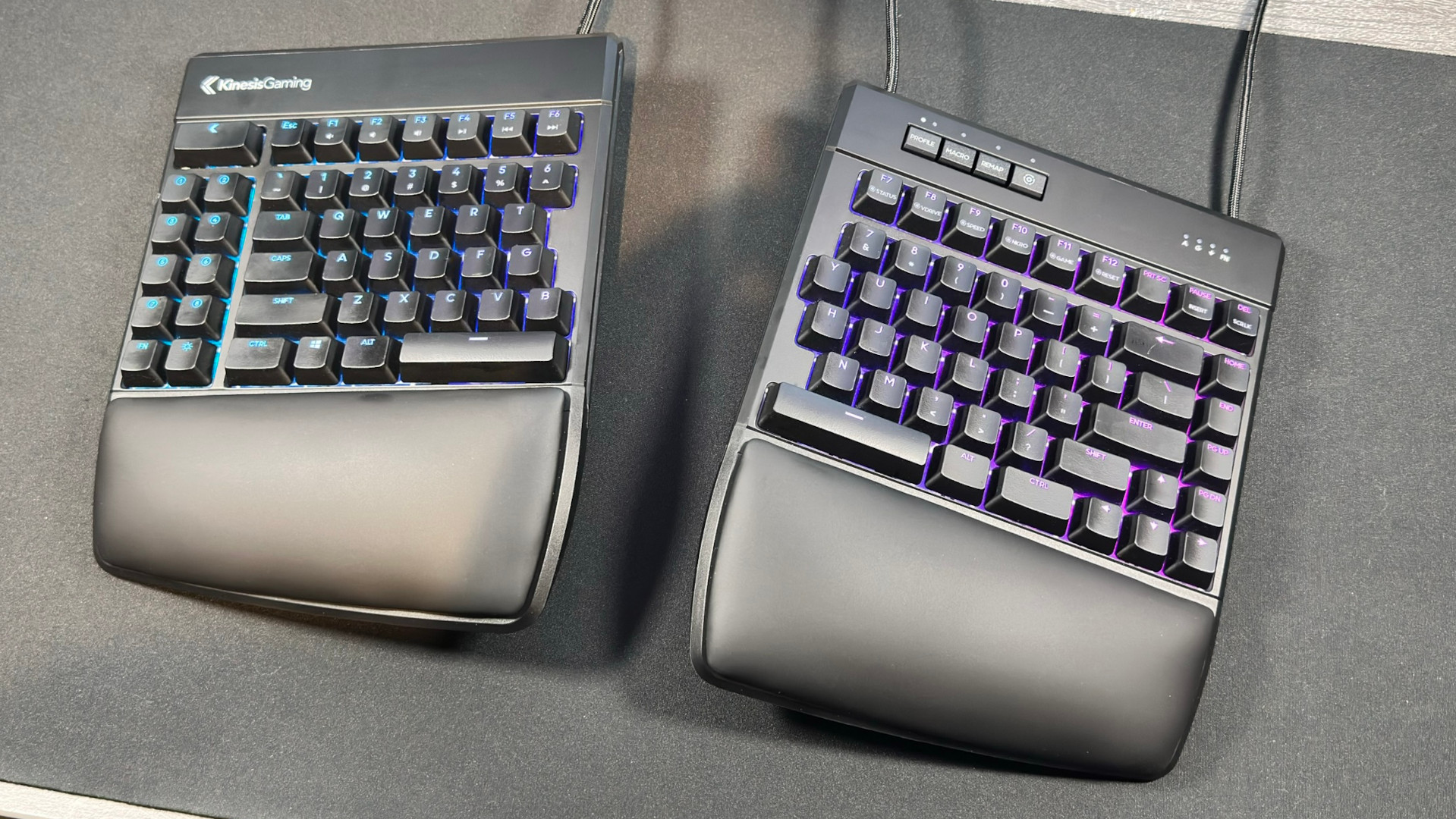 A photograph of the Kinesis Gaming Freestyle Edge RGB Plus ergonomic keyboard