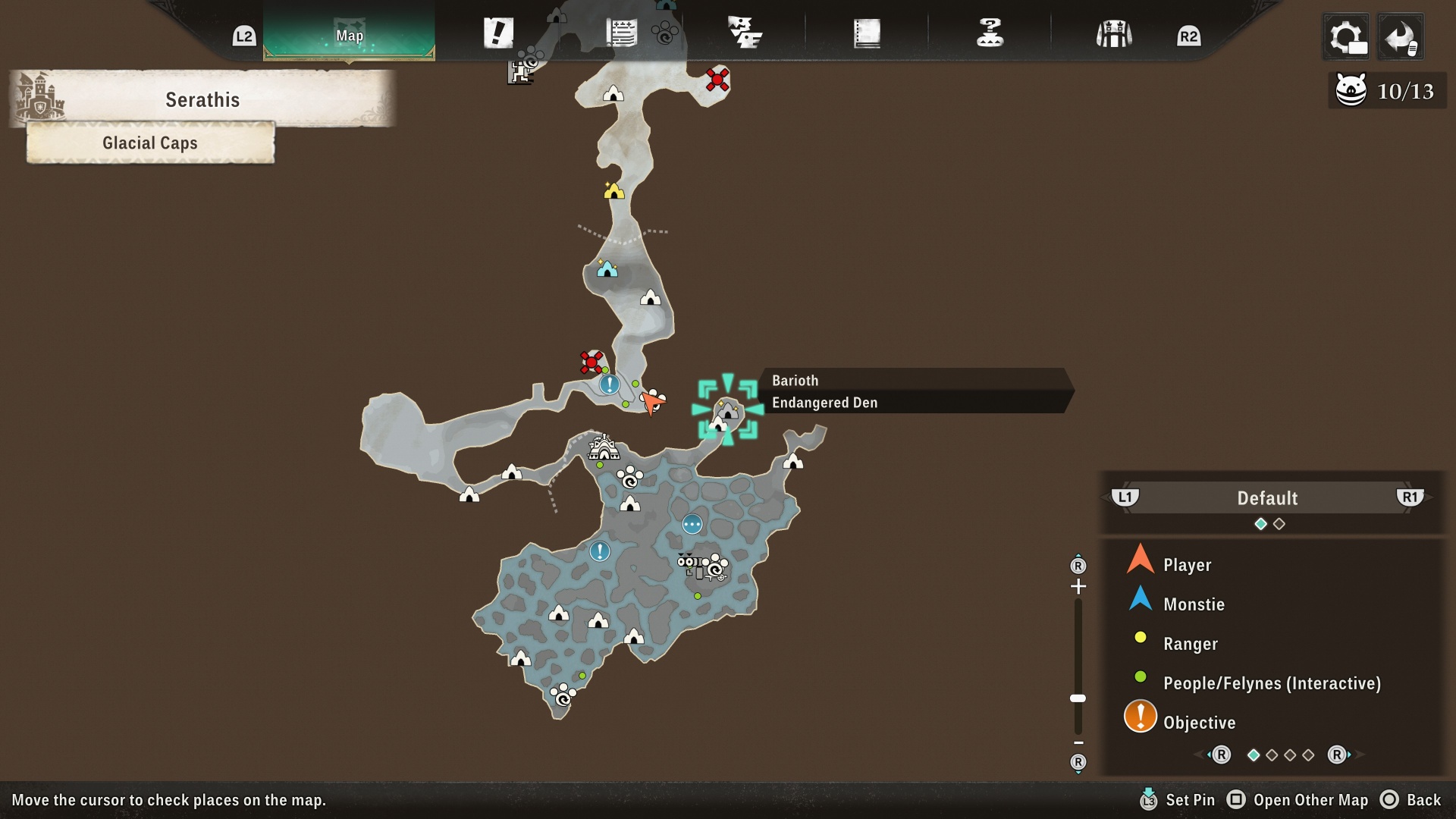 A map of the endangered species Barioth's location