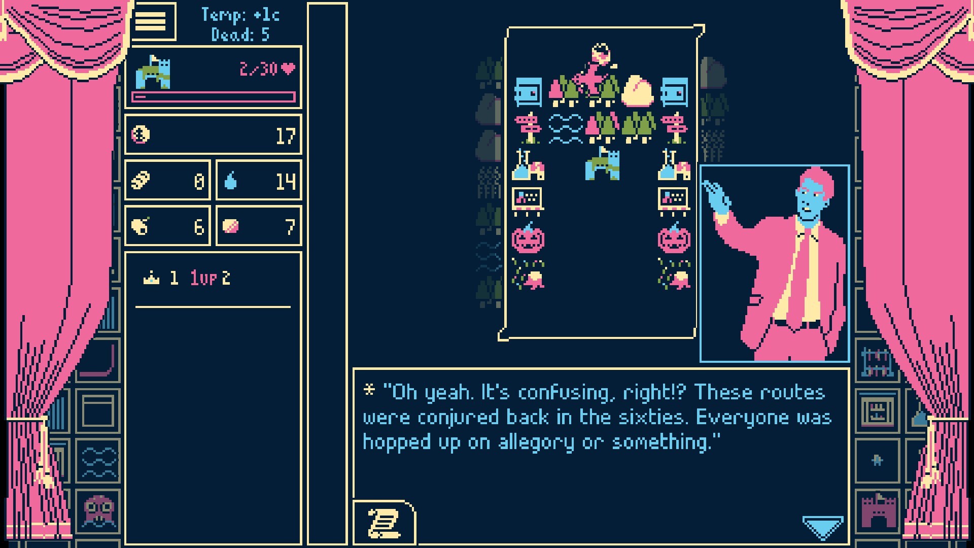 A man points to a map showing various combat options