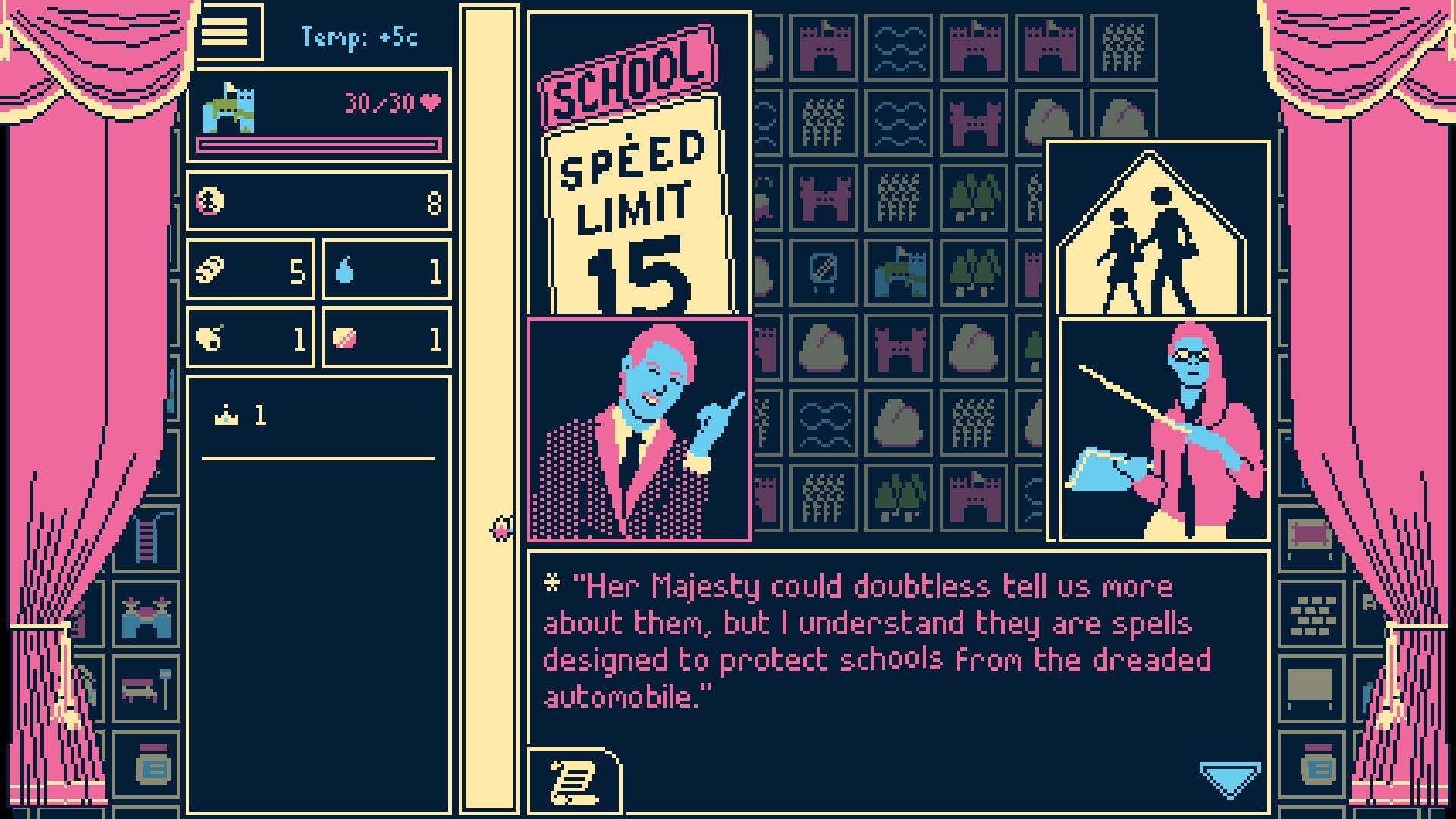 Two figures reflect on the meaning of two road signs