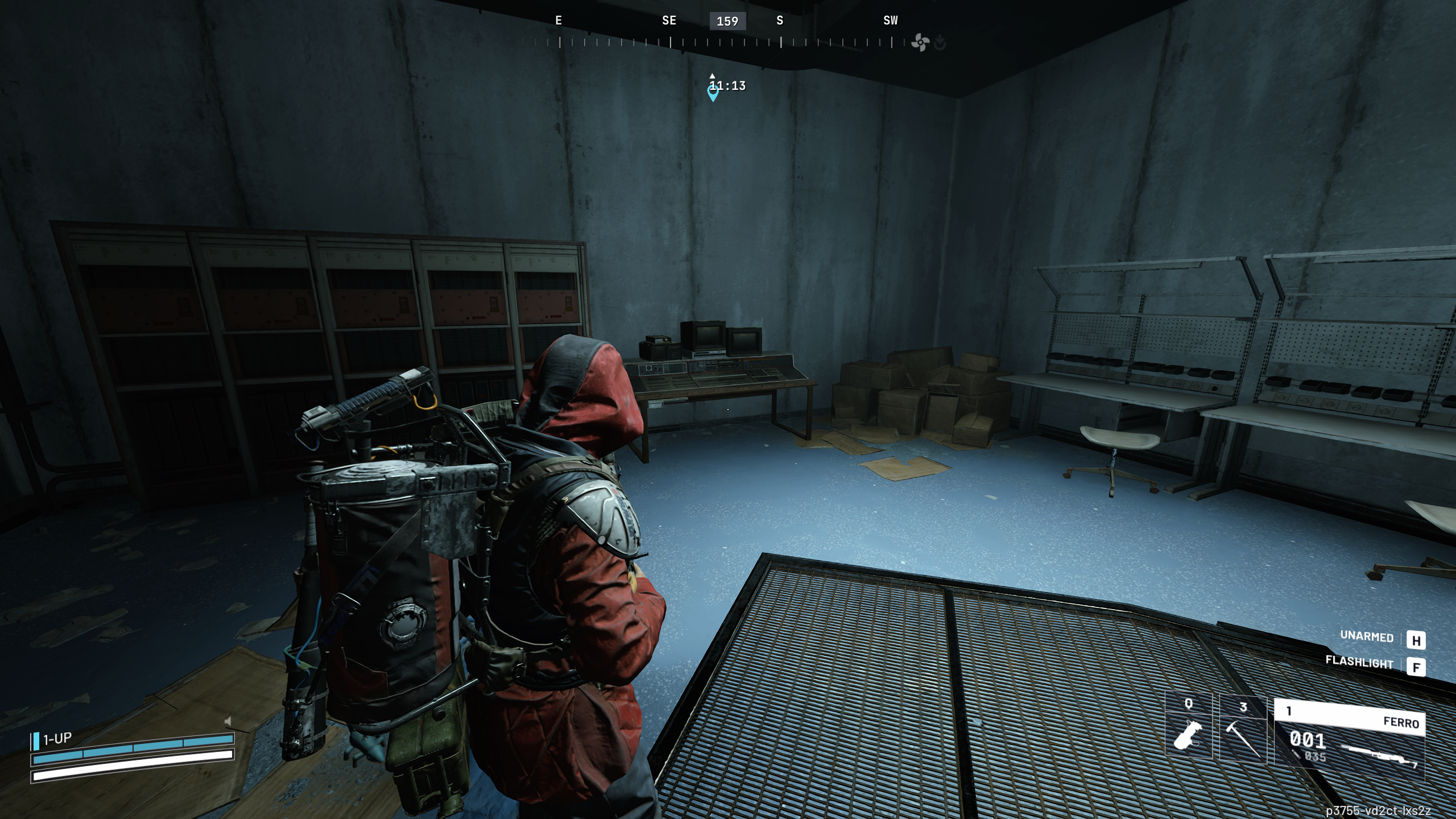 Arc Raiders Fragmented Logs: A player looking at a small computer desk in a dark room on Stella Montis.