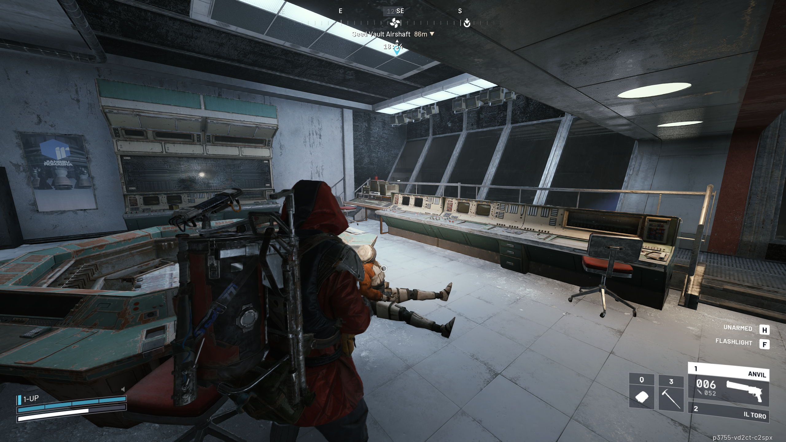 Arc Raiders Fragmented Logs: A player looking at a desk of computers in Control Room on Stella Montis.