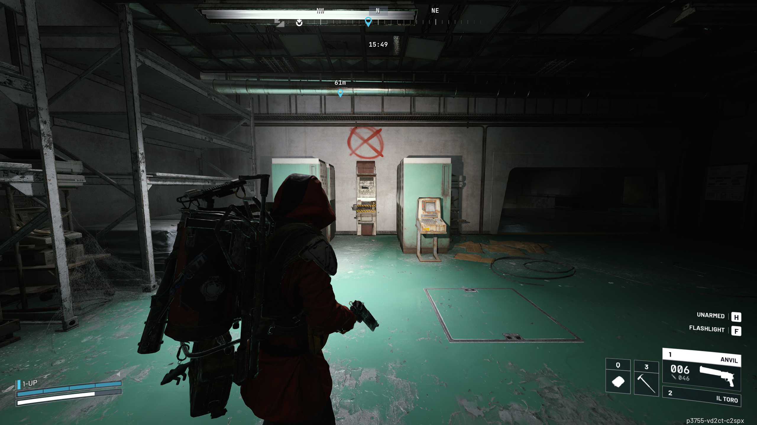 Arc Raiders Fragmented Logs: A player looking at an electrical switch in a dark backroom on Stella Montis.