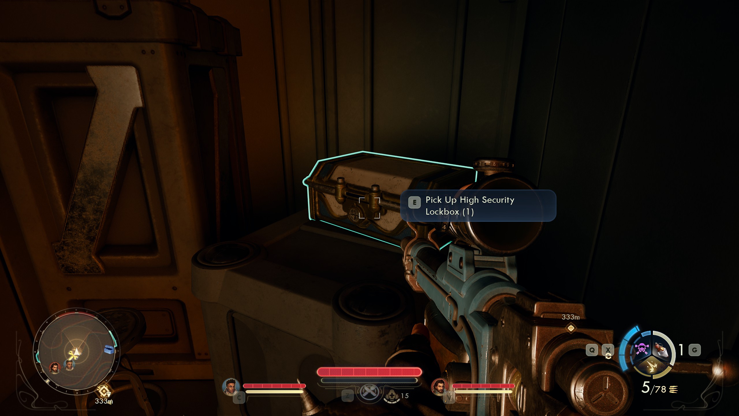 Outer Worlds 2 High Security Lockbox on a crate