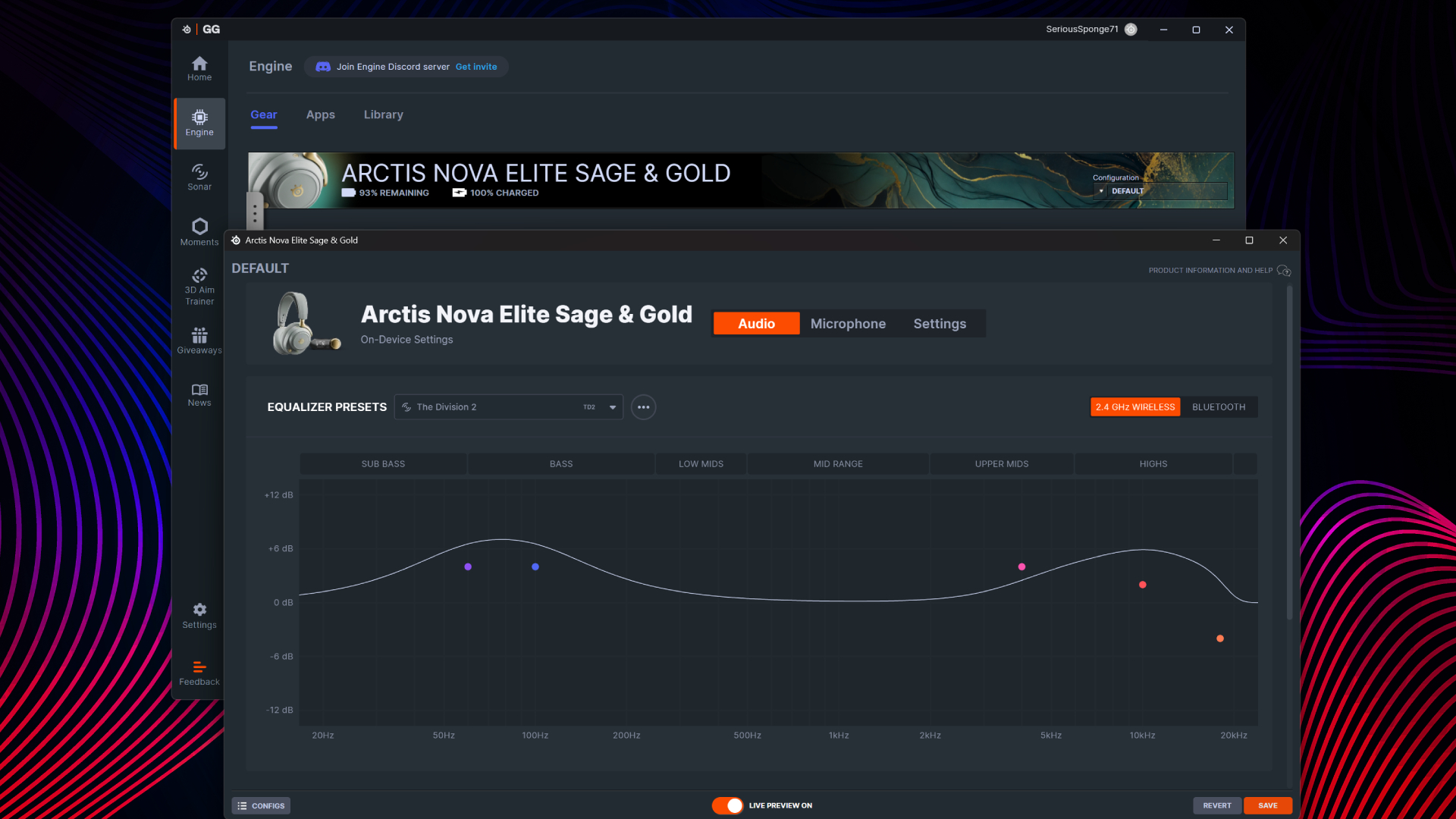 A custom EQ for the SteelSeries Arctis Nova Elite gaming headset in The Division 2
