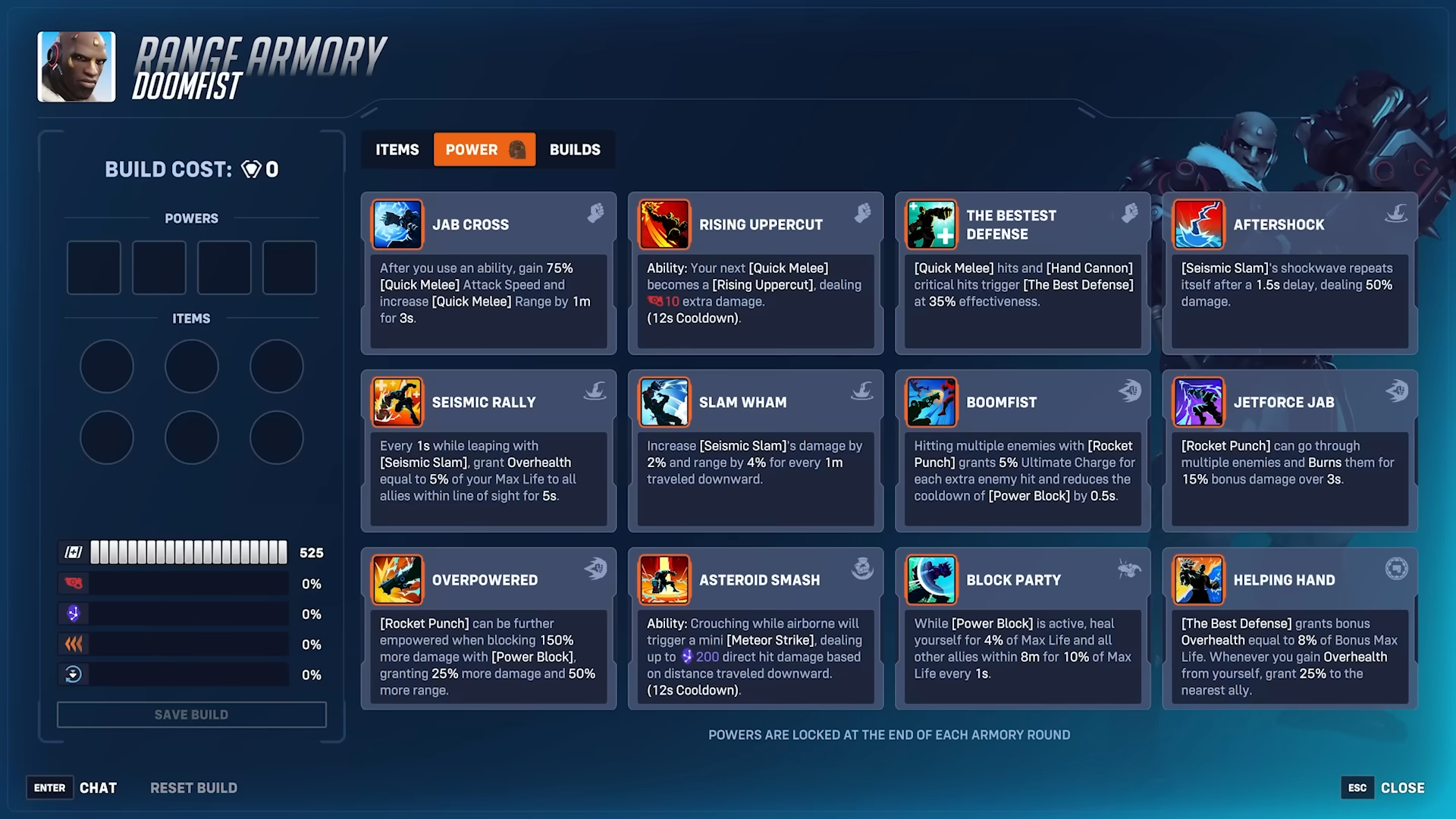 Overwatch 2 Season 20: Doomfist's Stadium powers in the armory screen.