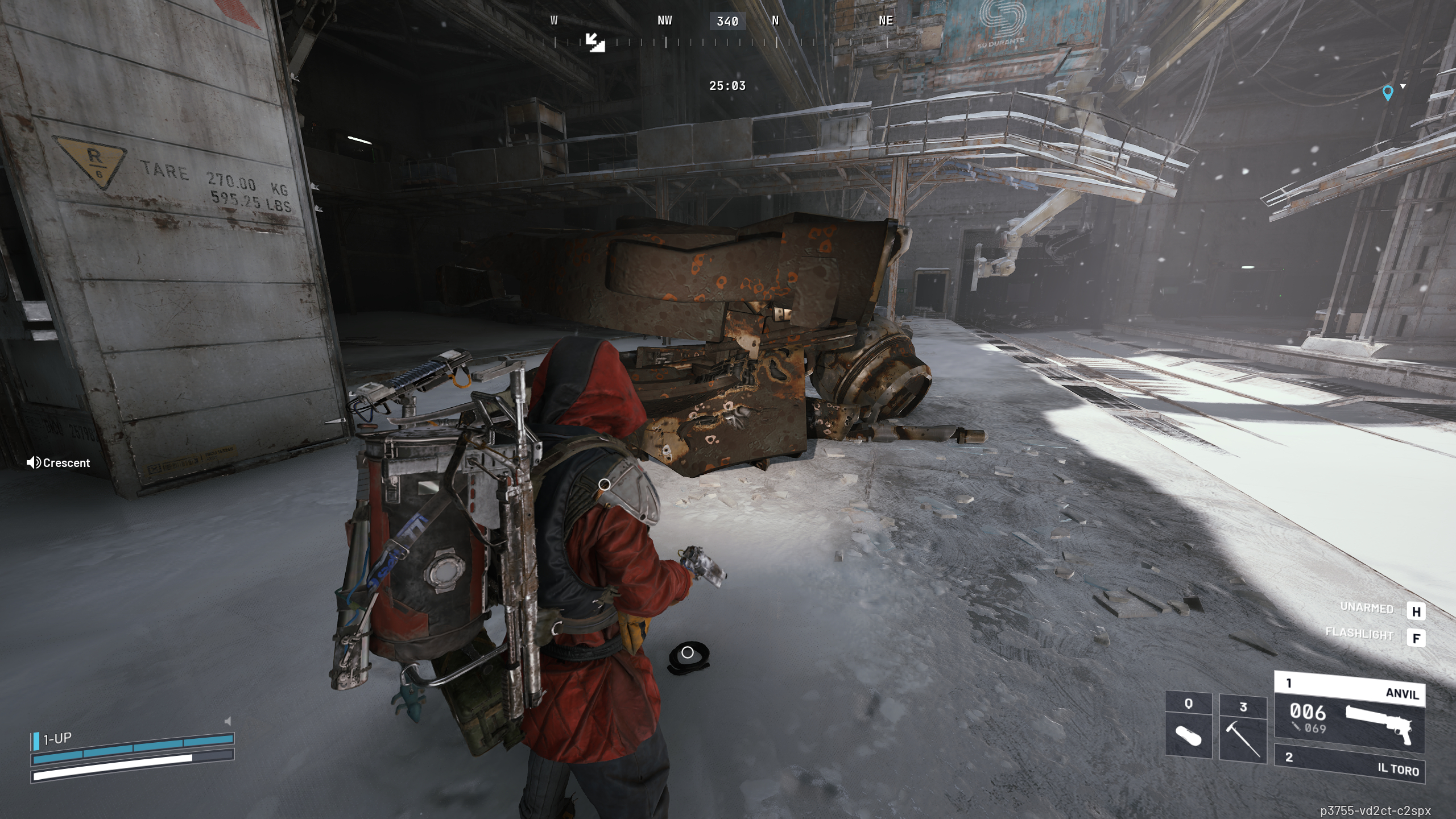 Arc Raiders Arc Flex Rubber: A player looking at the destroyed wreck of a Bastion in Stella Montis.