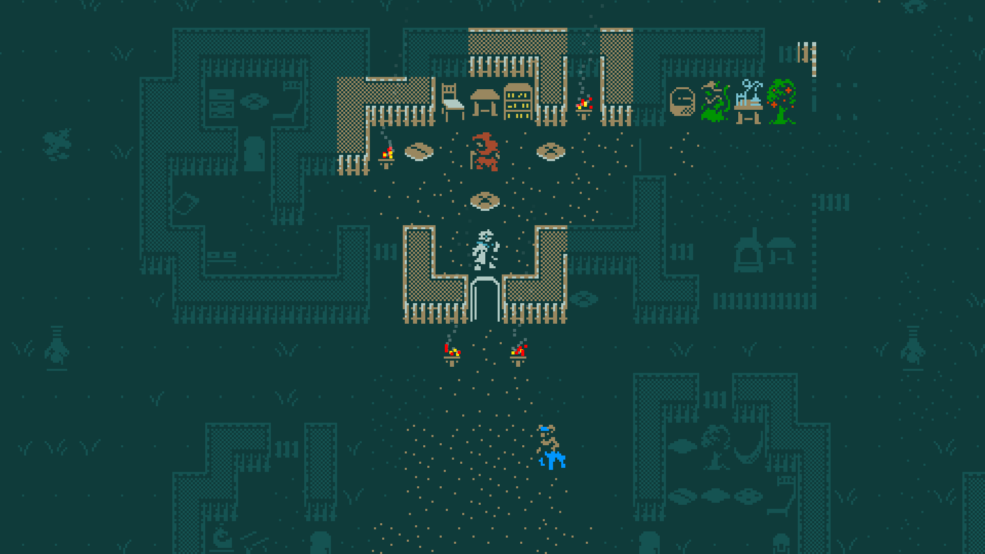 A new Caves of Qud character enters the home of a village elder in Joppa.