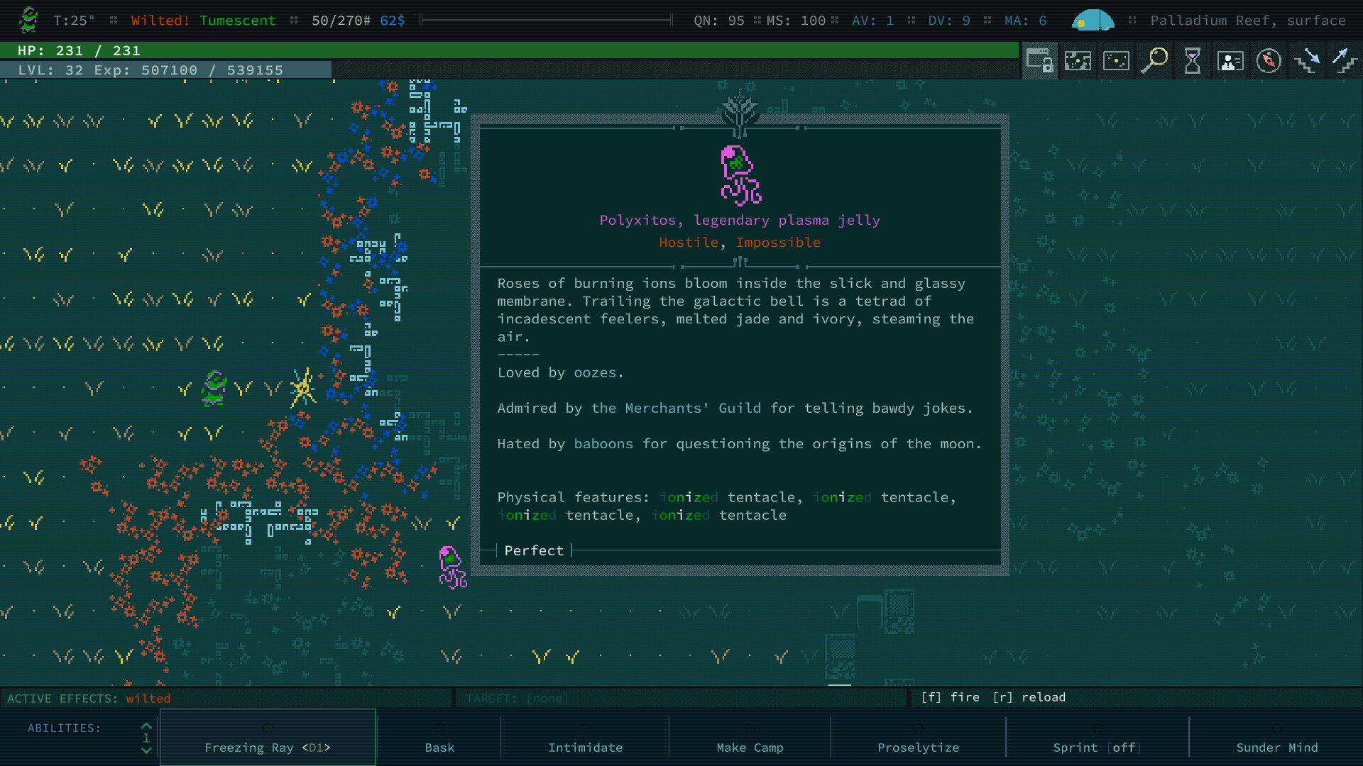 Polyxitos, legendary plasma jelly from Caves of Qud with lots of interesting flavor text.