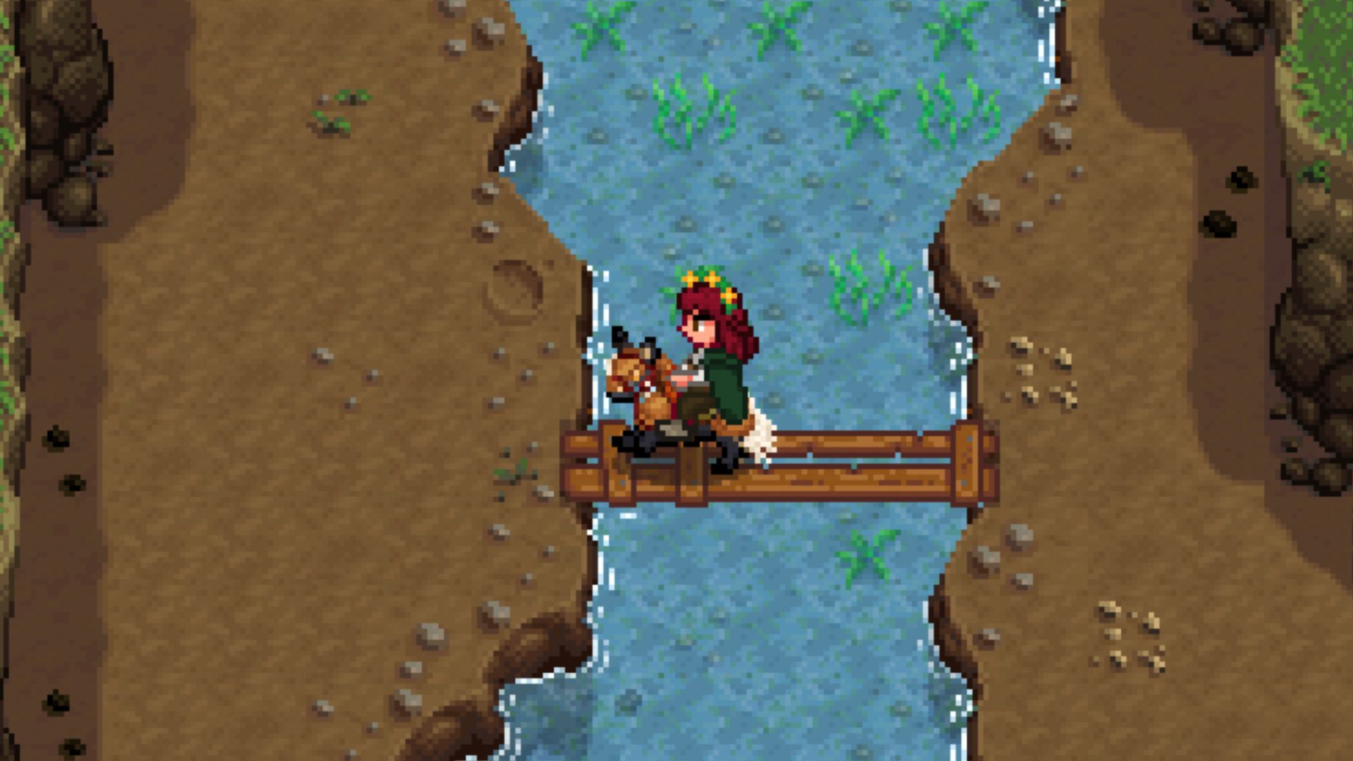 Stardew Valley horse running across a bridge