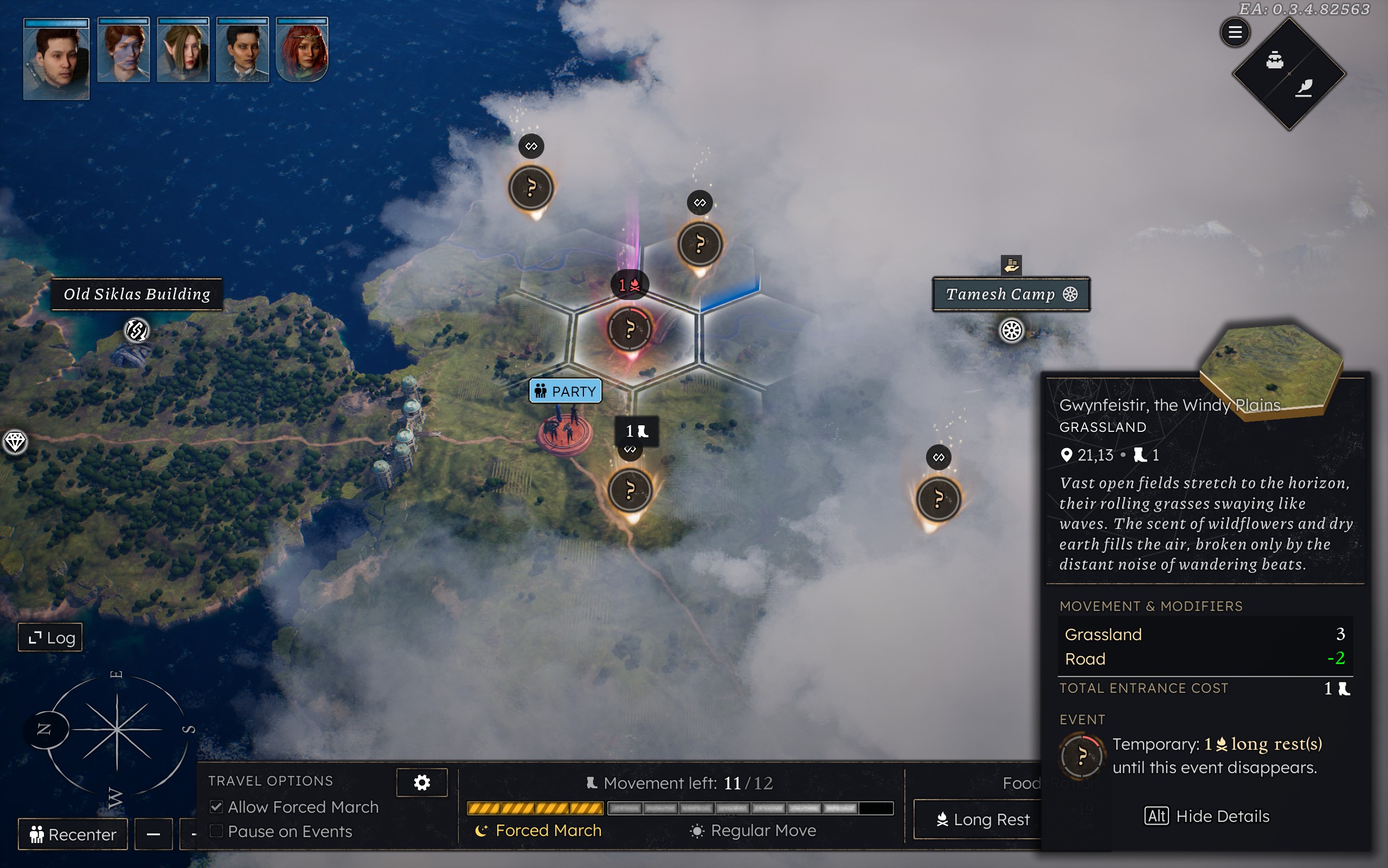 Crossing grasslands on a hexgrid map