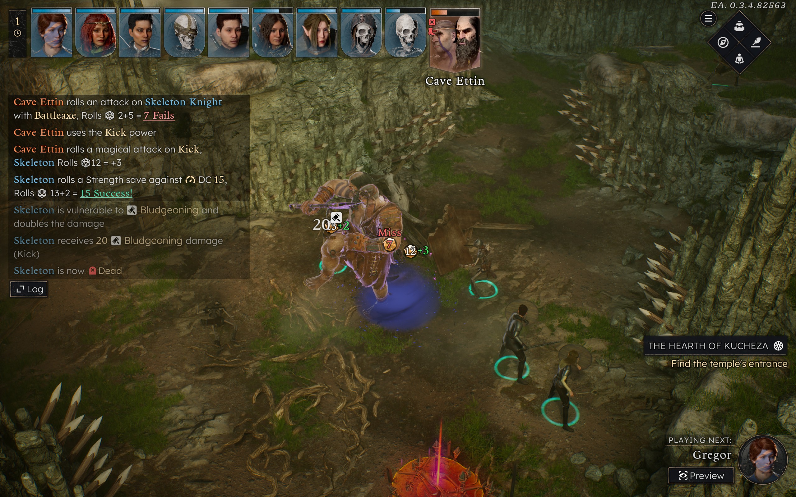 A two-headed giant kicks a skeleton to death