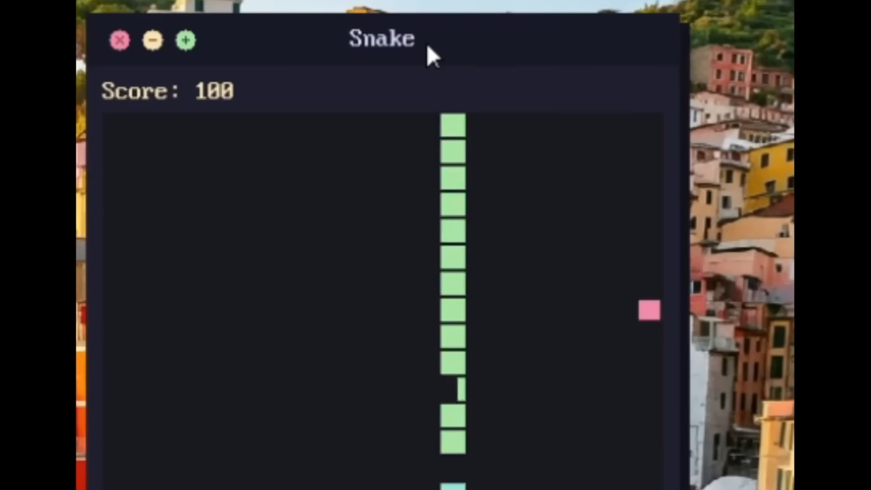 A Snake game running in Vib-OS, badly