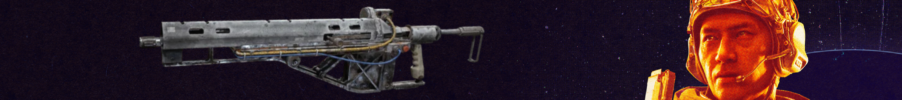 Arc Raiders best guns: A Bettina against a grainy purple background with a close-up of an orange-hued character's face on the right side.