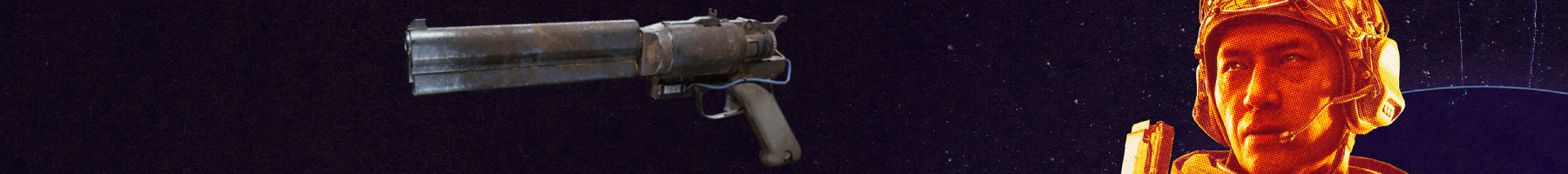 Arc Raiders best guns: An Anvil against a grainy purple background with a close-up of an orange-hued character's face on the right side.