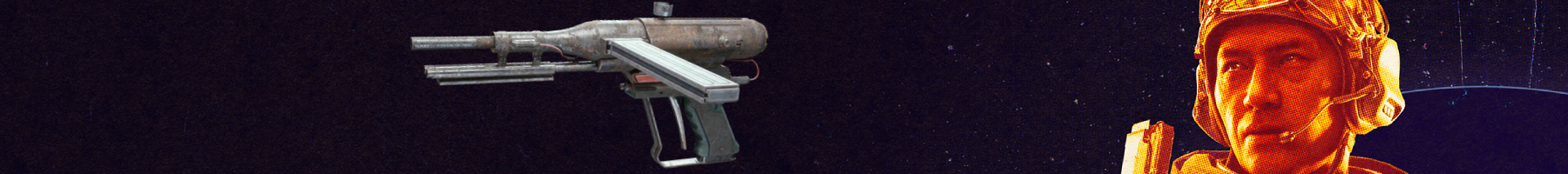 Arc Raiders best guns: A Stitcher against a grainy purple background with a close-up of an orange-hued character's face on the right side.