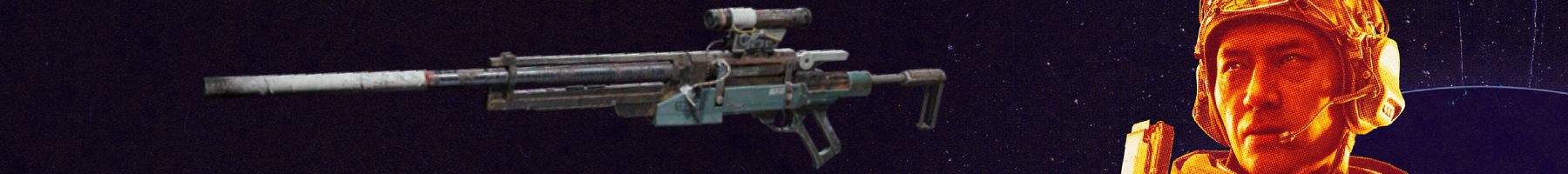 Arc Raiders best guns: An Osprey against a grainy purple background with a close-up of an orange-hued character's face on the right side.