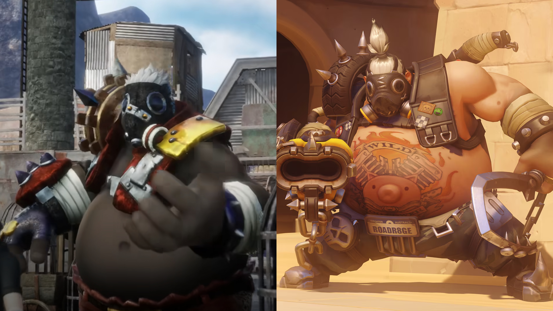 A Pickmon character featuring the silhouette and many design elements of Roadhog from Overwatch.