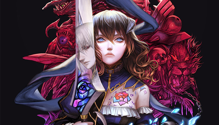 The key art for Bloodstained, showing the protagonist holding a sword.