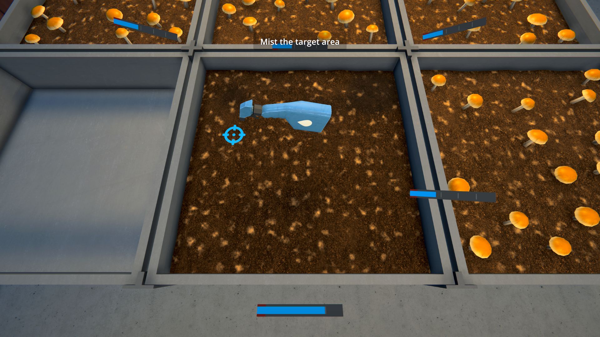 Schedule 1 shroom spores being moistened with a sprayer.