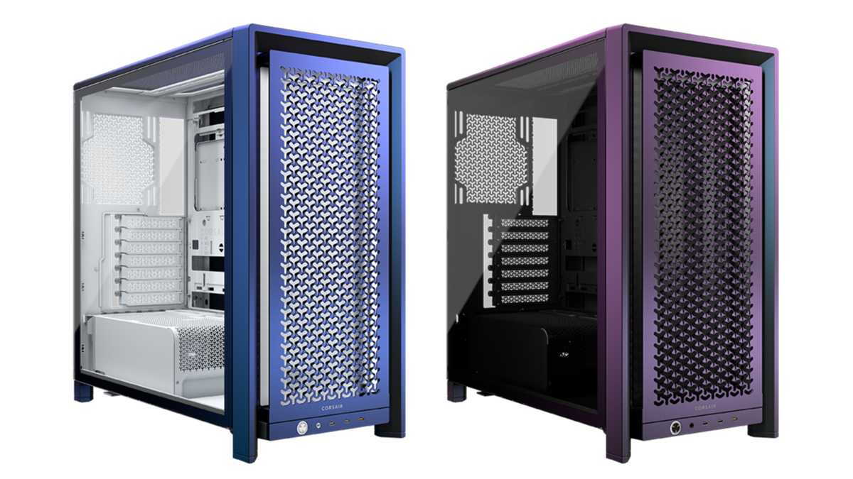 Corsair Frame 4000D colour shifting cases on a white background