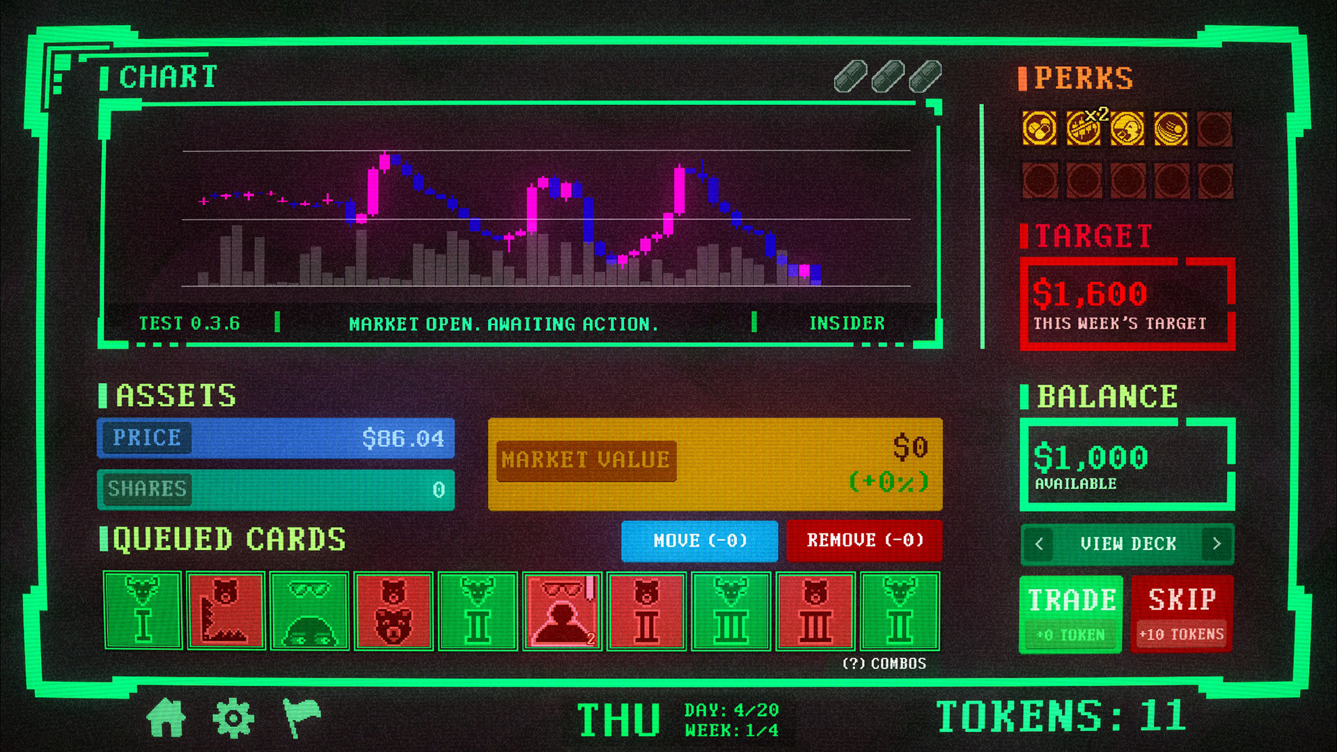 The trading screen in Insider Trading.