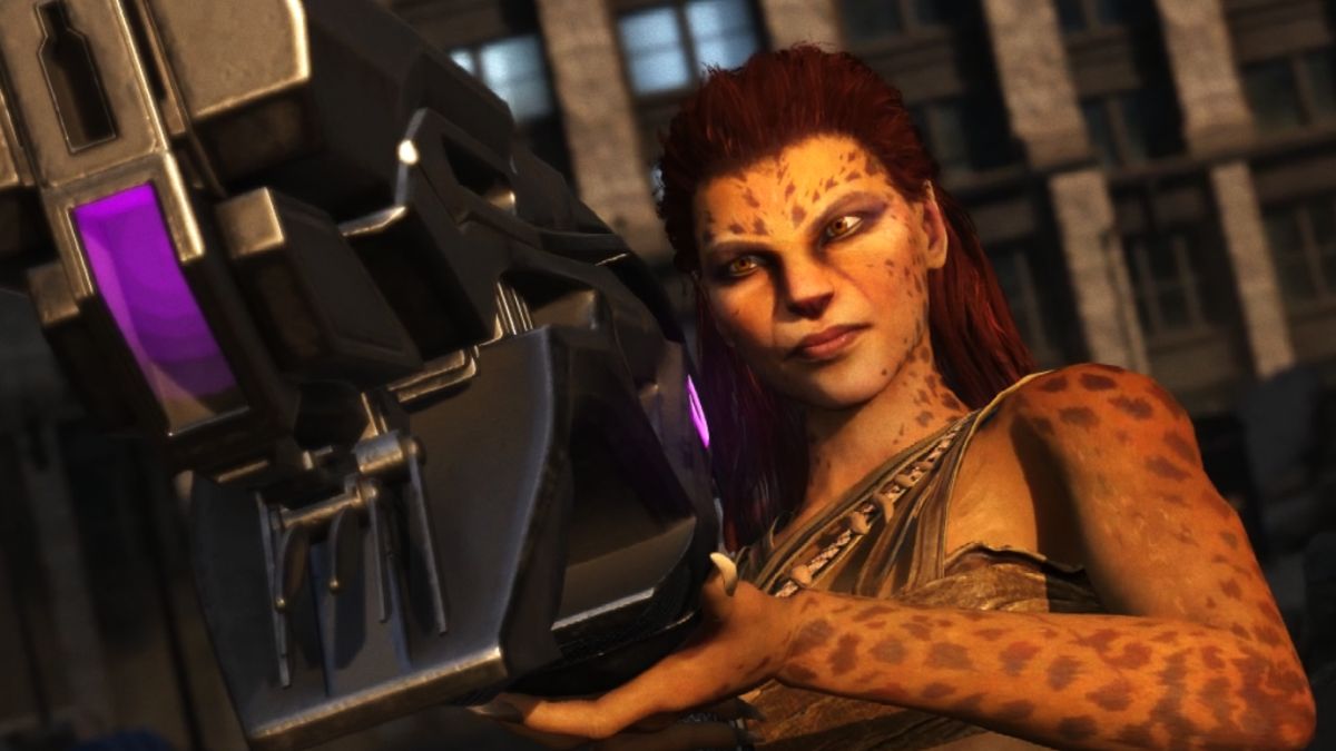 Cheetah prepares to fire a heavy weapon