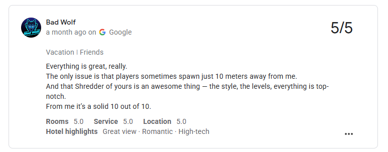 A review for the Hotel Stella Montis by bad wolf, saying 