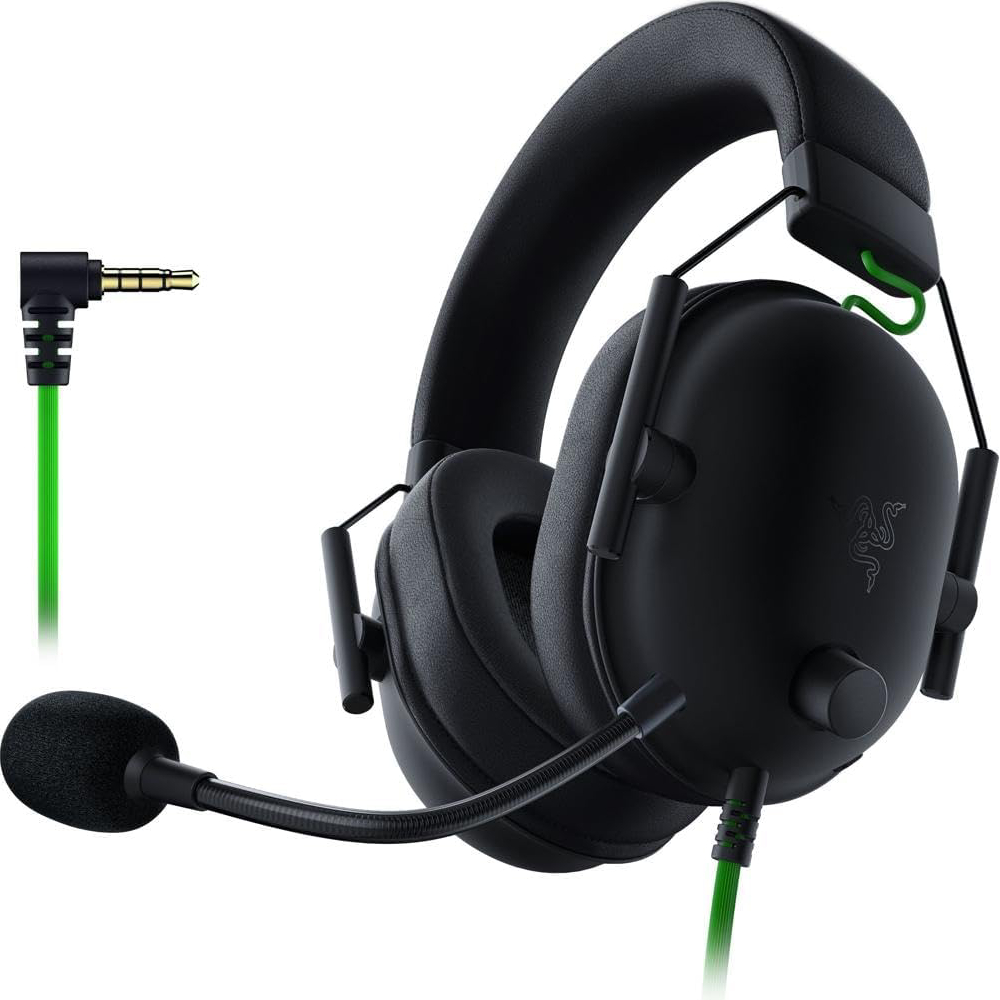 The Razer BlackShark V2 X gaming headset with green cable