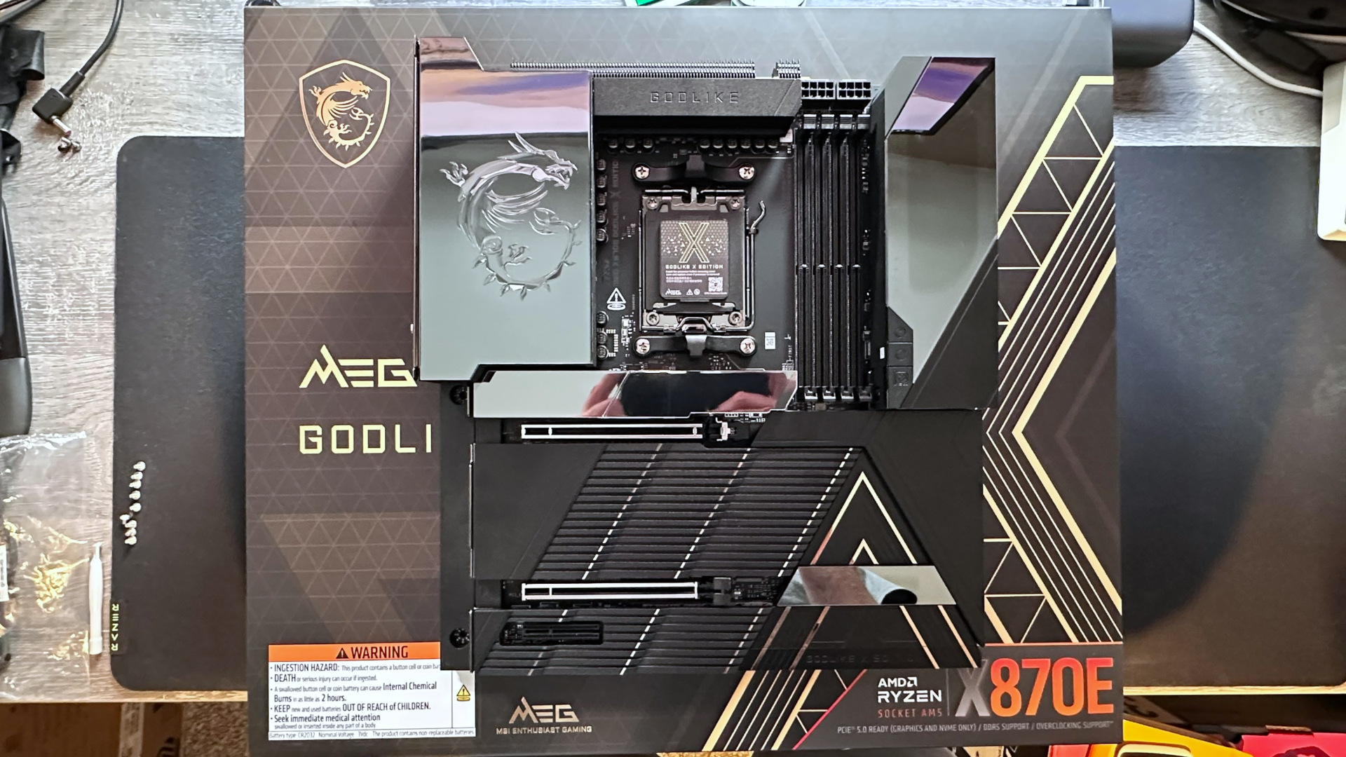 A photo showing an MSI MEG X870E Godlike X Edition motherboard