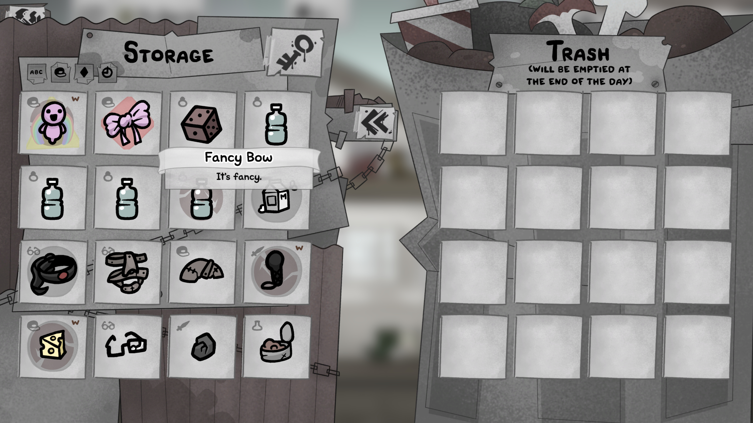 Mewgenics Fancy Bow: The Fancy Bow item viewed in the player's inventory.