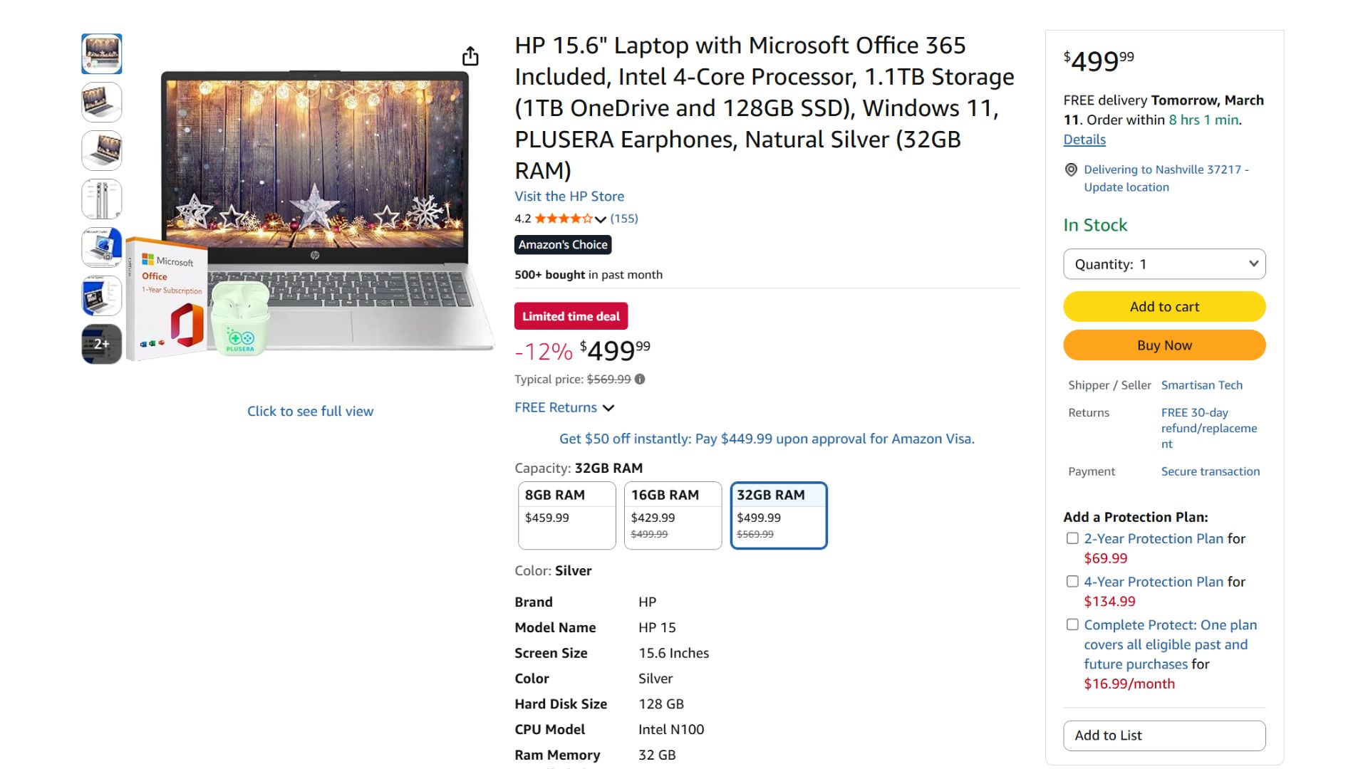 A listing on Amazon of a HP Pavillion