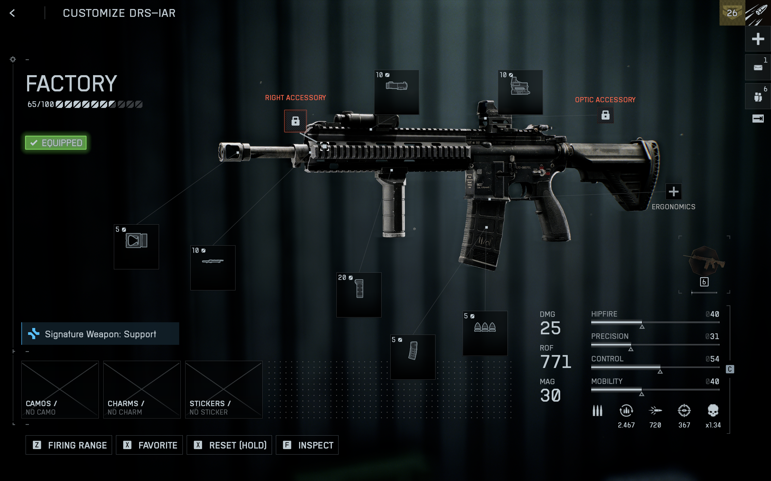 Battlefield 6 DRS-IAR loadout: A DRS-IAR build in the weapon customisation menu, showing various equipped attachments.