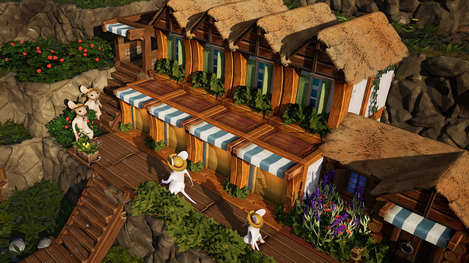 Row of houses in Whiskerwood, each fits two mice.