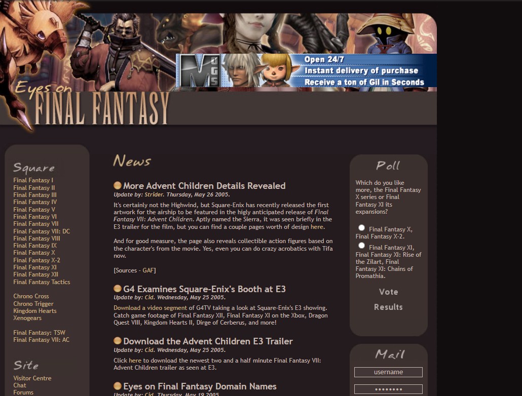 Eyes on Final Fantasy fansite in the early 2000s