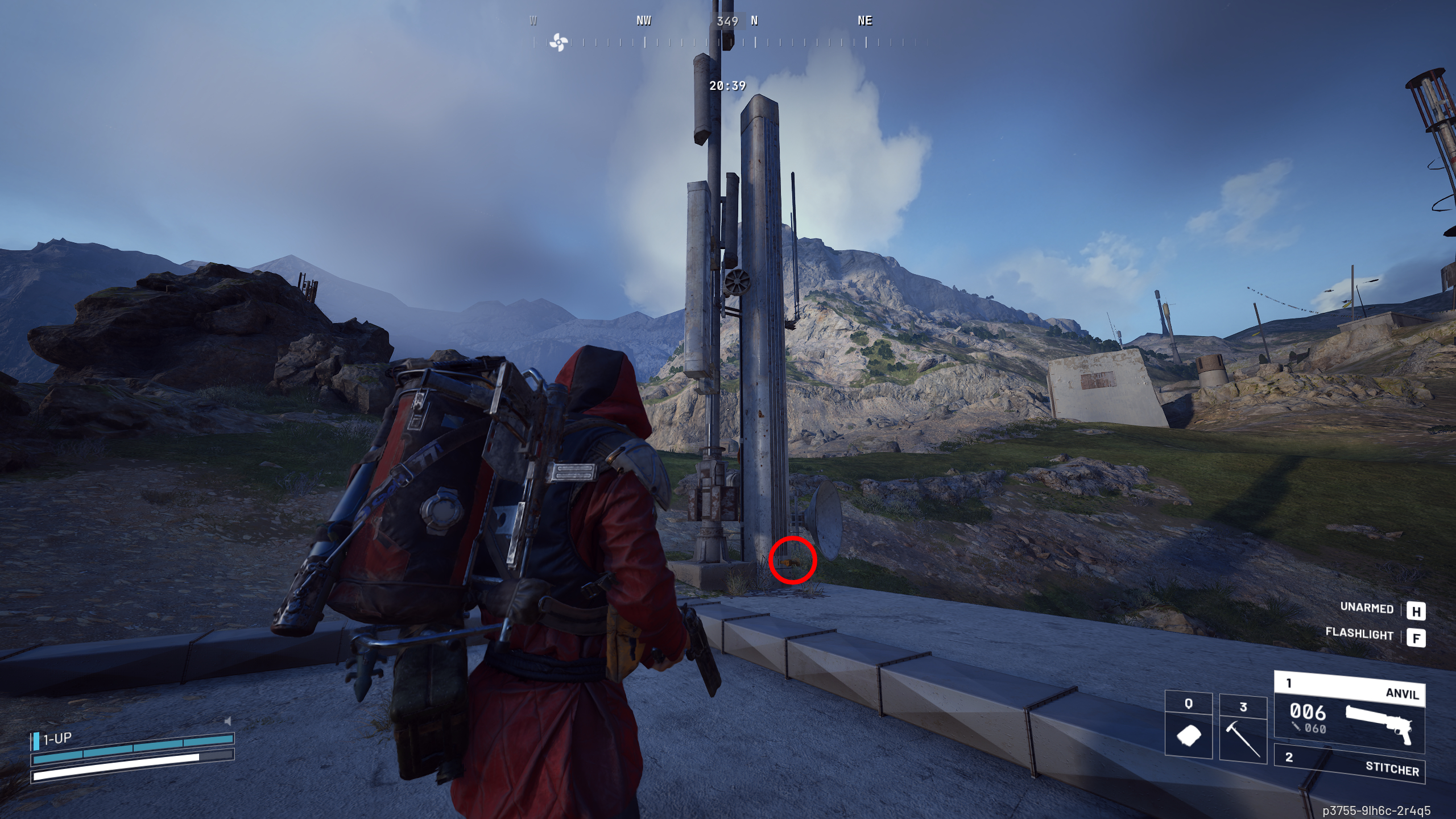 Arc Raiders Clamoring for Attention: A player looking at the siren pole on the roof of Warehouse Complex, with a red circle highlighting the klaxon.