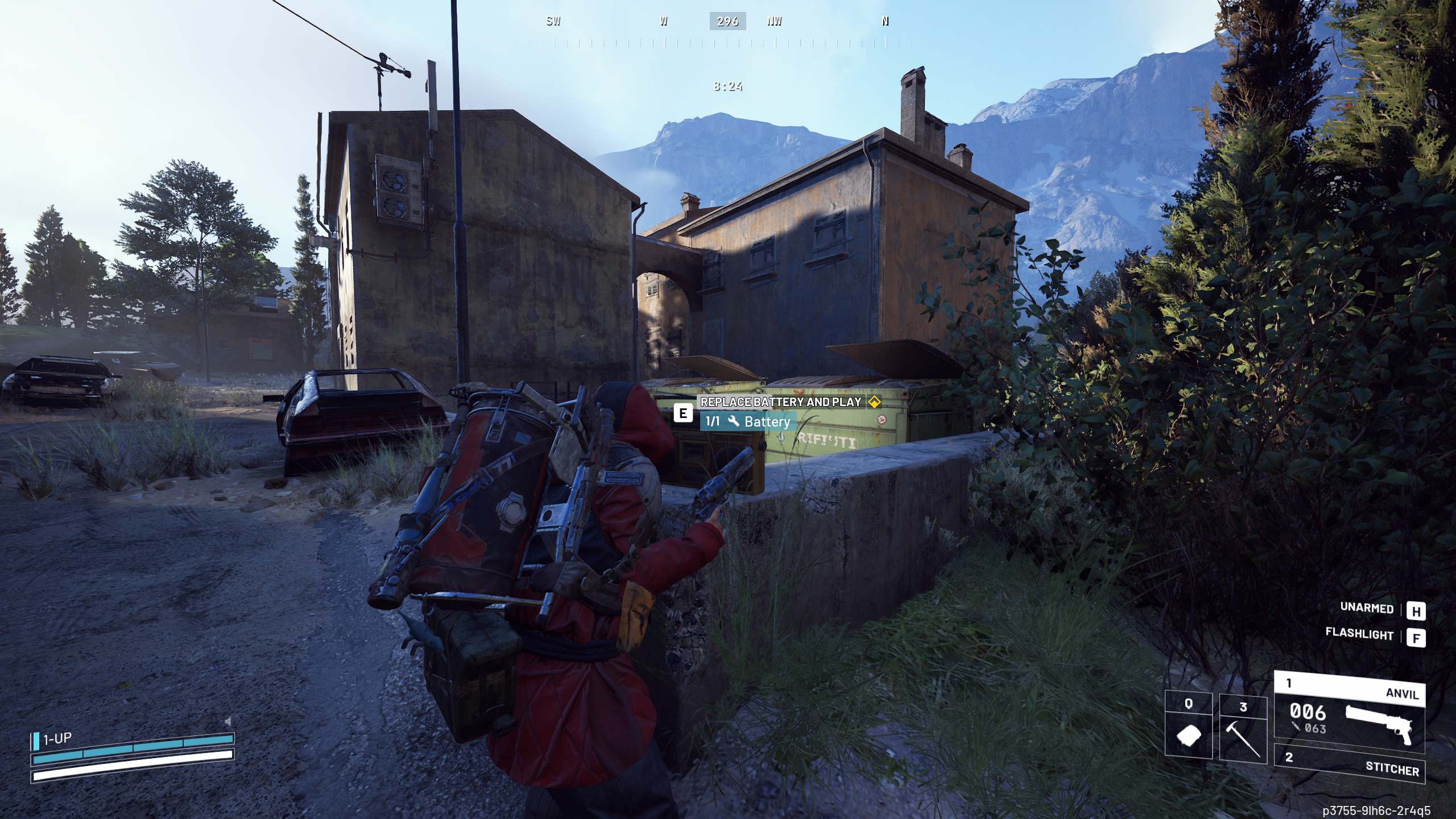 Arc Raiders Clamoring for Attention: A player interacting with the boombox in Village, next to bins.