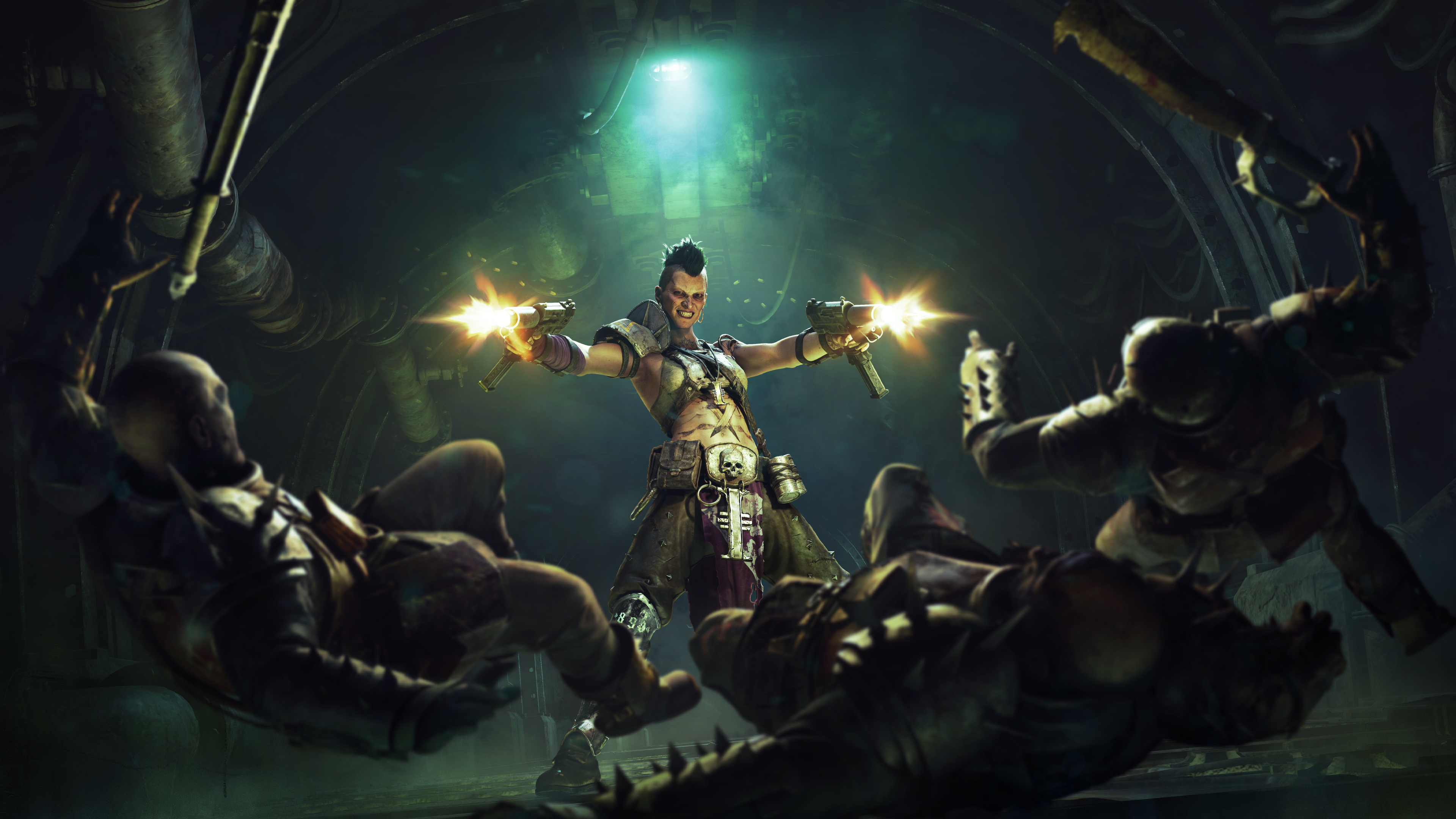 The Hive Scum killing cultists with dual-wielded guns in Darktide.