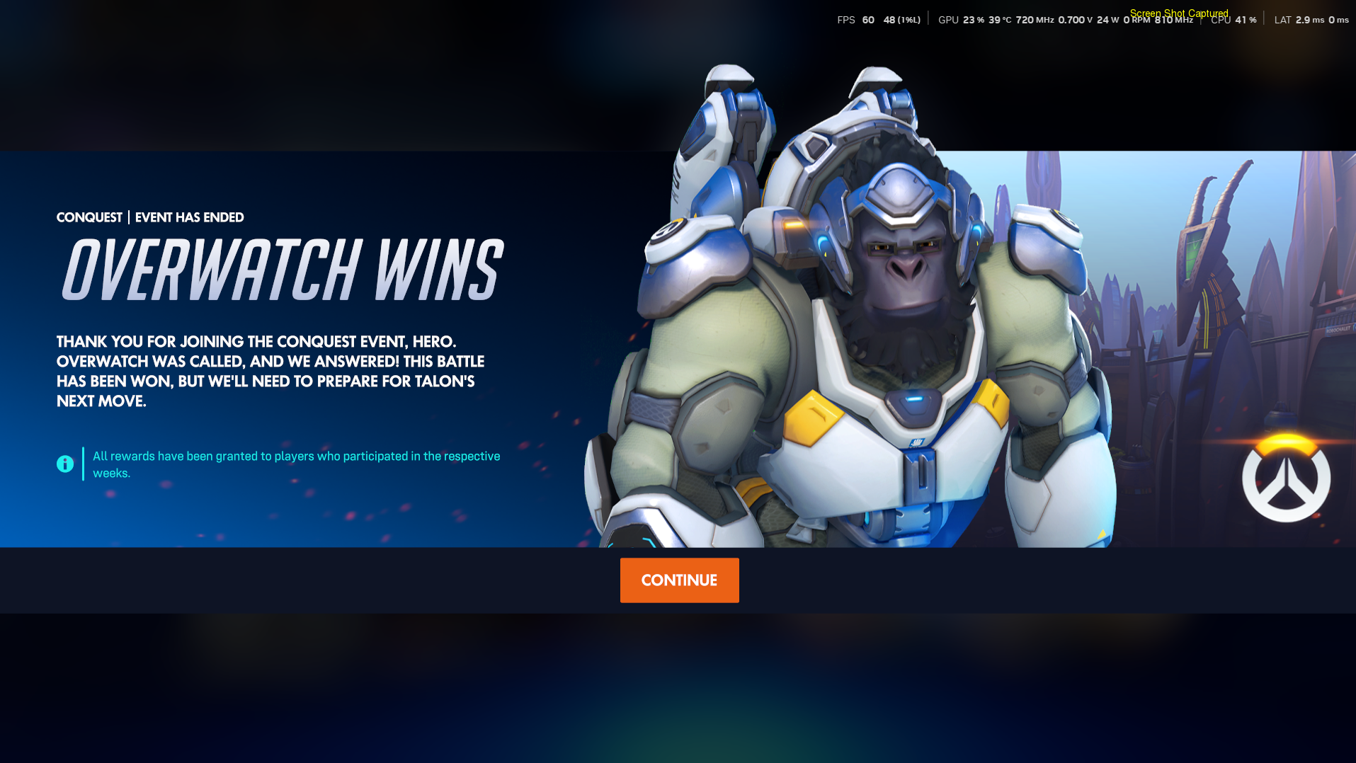 Overwatch conquest event winner message