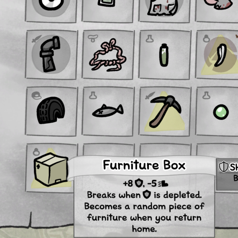 Mewgenics breeding tips: The Furniture Box item viewed in the player's inventory.