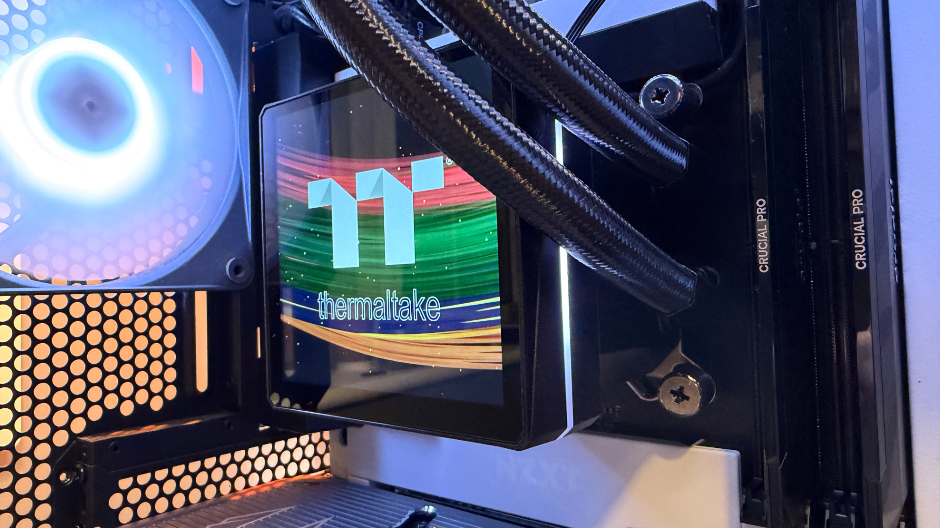 Thermaltake TH360 V3 Ultra ARGB Sync outside of a PC case with fans installed.